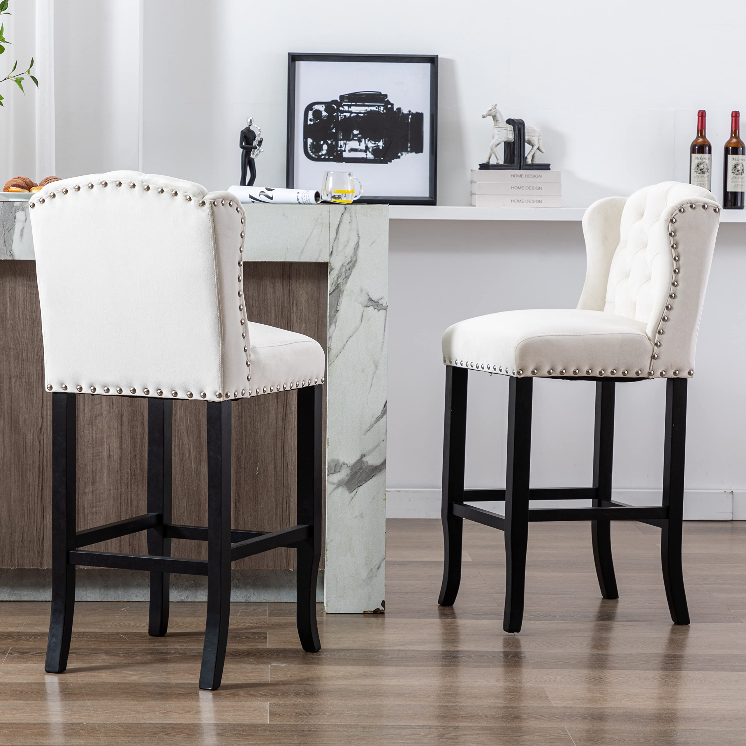 DUOMAY Modern Velvet Tufted Bar Stools Set of 2, 30