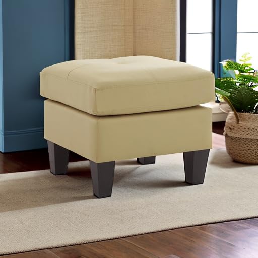 Glory Furniture Living Room Ottoman - Beige Faux Leather Storage Bench, Soft Padded Footrest & Extra Seating for Home, Office or Bedroom