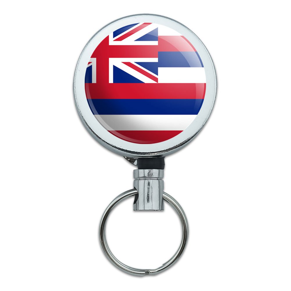 Premium All-Metal Retractable ID Badge Holder with Belt Clip - Hawaii State Flag Design | Secure Key Card & Employee Badge Organizer for Office, School, Hospital & Security Professionals