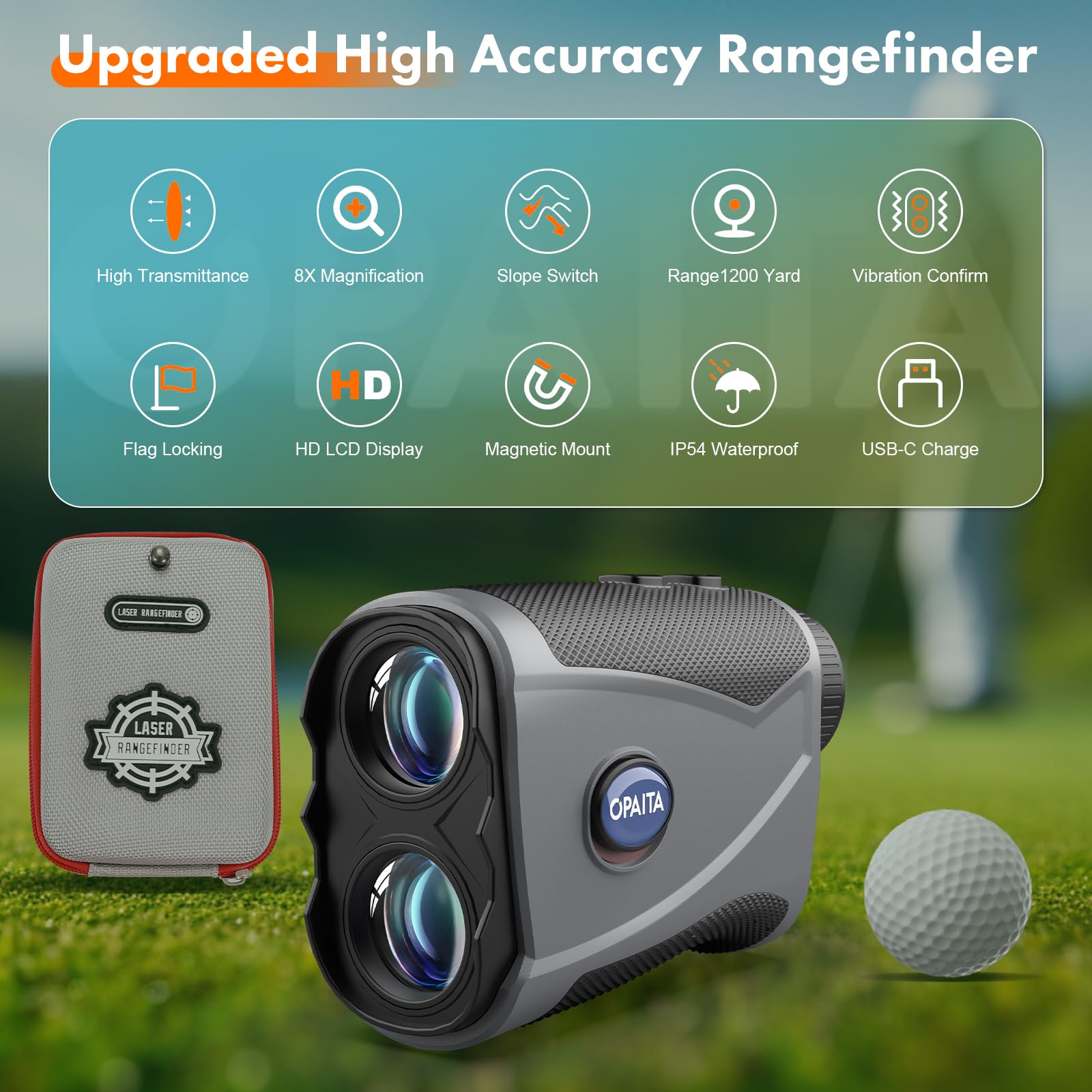 Premium Golf Rangefinder with Slope & Magnetic Mount - 8X Magnification, Flag Lock Vibration, 1200 Yard Laser Distance Finder | Rechargeable Hunting & Golf Accessory for Course Play & Outdoor Adventures