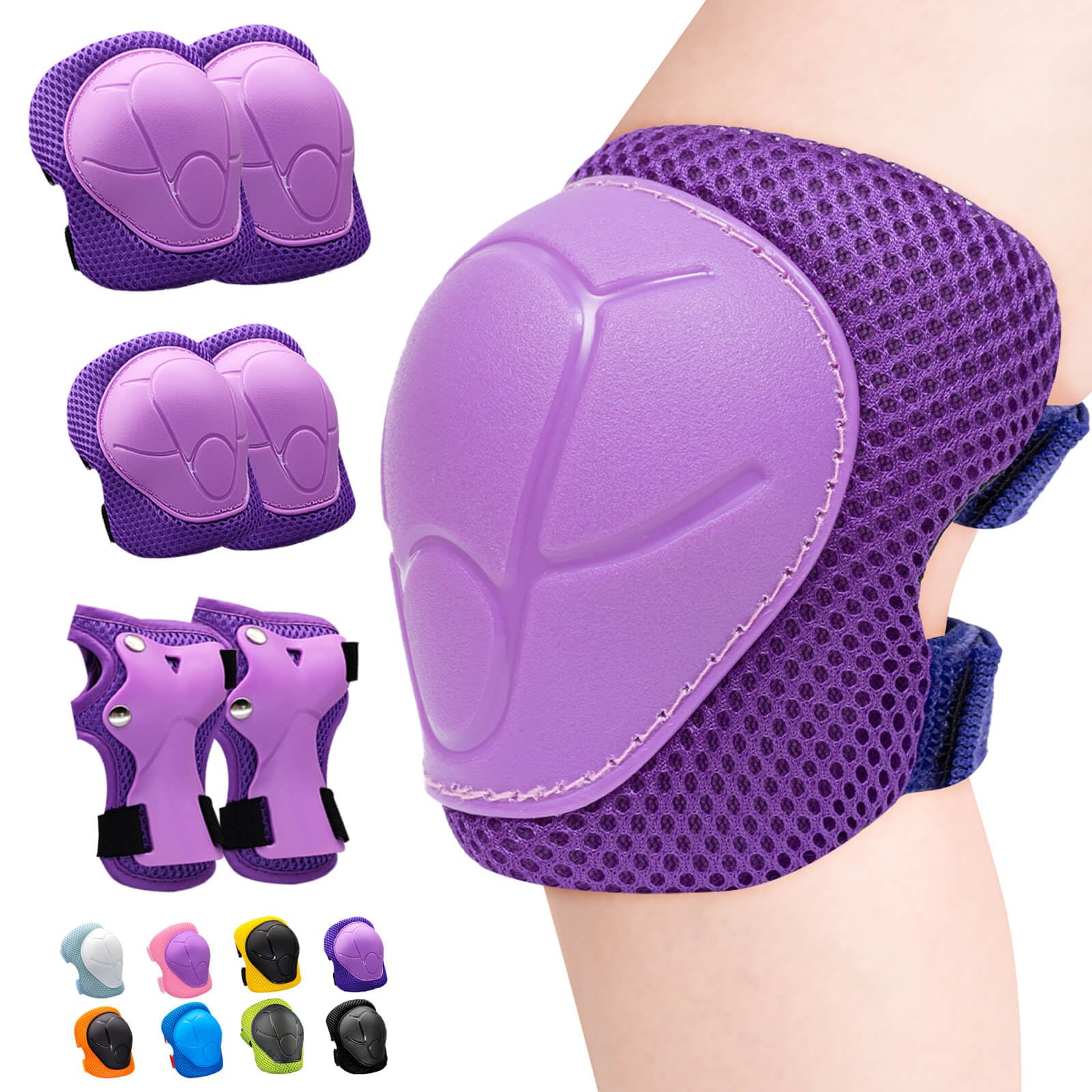 Unicorn Knee Pads and Elbow Pads Set for Kids - Protective Gear with Wrist Guards for Roller Skating, Inline Skating, Scooter, Cycling & Skateboarding - Medium Size, Purple - Perfect for Girls & Boys Outdoor Sports Safety