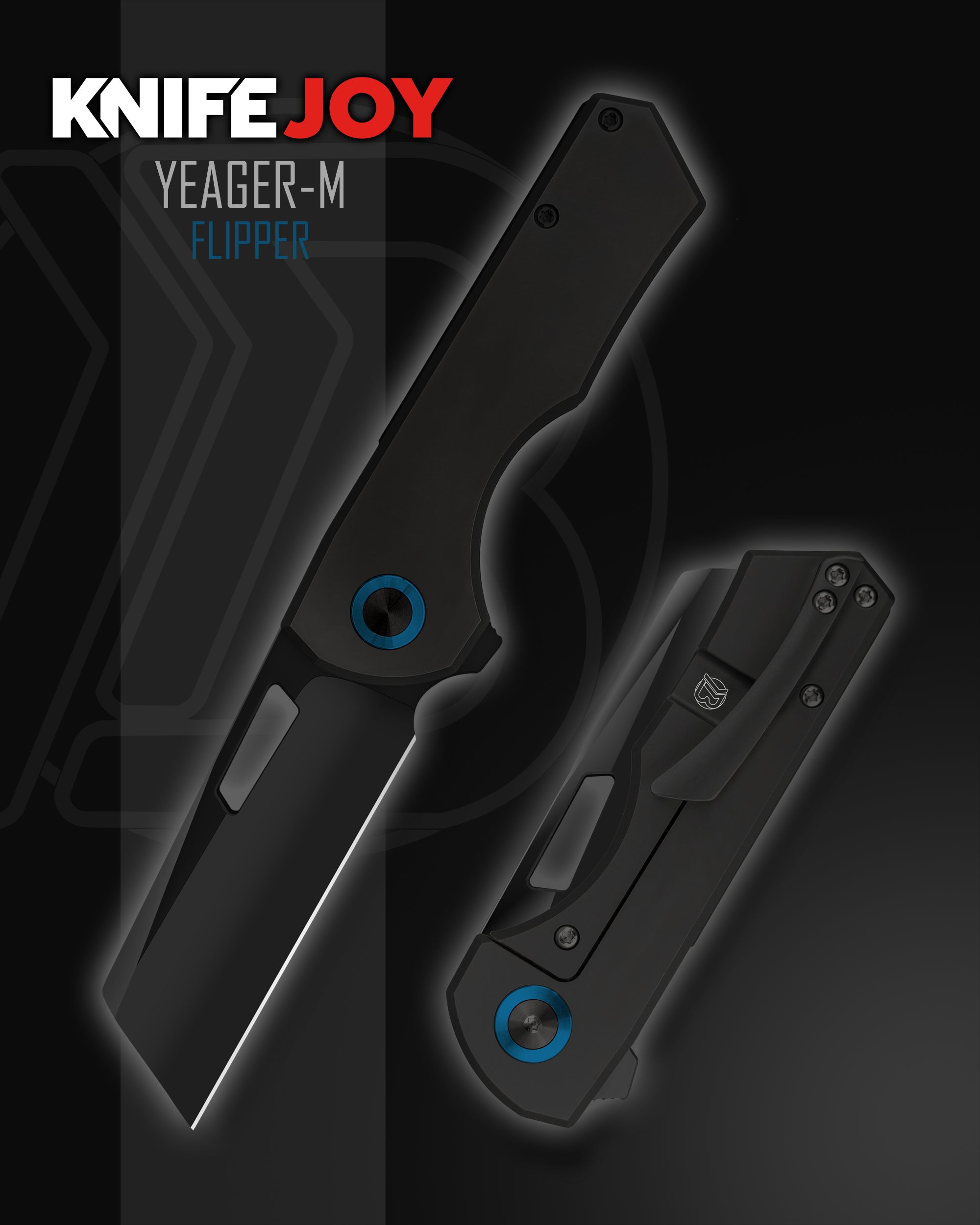 Brian Brown Knives Yeager-M Flipper Knife - Exclusive Black PVD Blade & Handle with Blue Pivot Collar | EDC Pocket Knife for Outdoor, Camping & Everyday Carry
