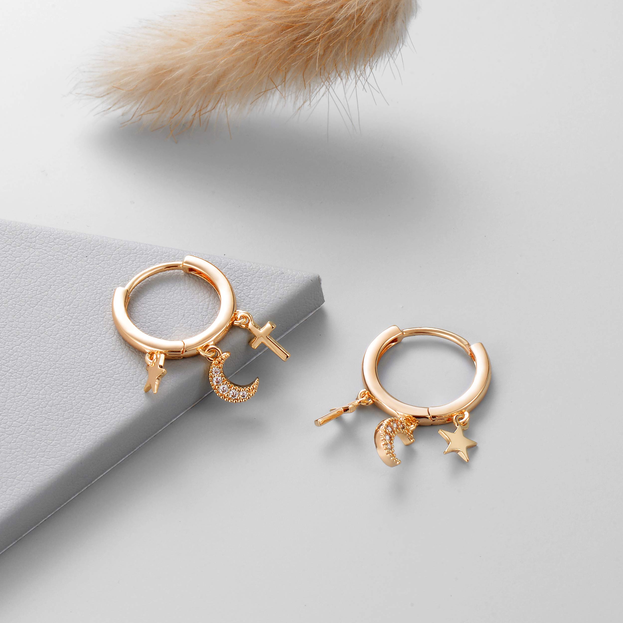 VALLOEY ROVER 14K Gold Plated Hoop Earrings for Women - Hypoallergenic Dainty Dangle Earrings with Charm | Perfect for Everyday Wear, Parties & Gift Giving