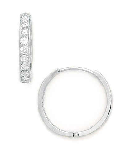 14K White Gold CZ Cubic Zirconia Simulated Diamond Hoop Hinged Earrings for Women - 20x21mm Elegant Hinged Hoops, Perfect for Weddings, Parties & Everyday Wear