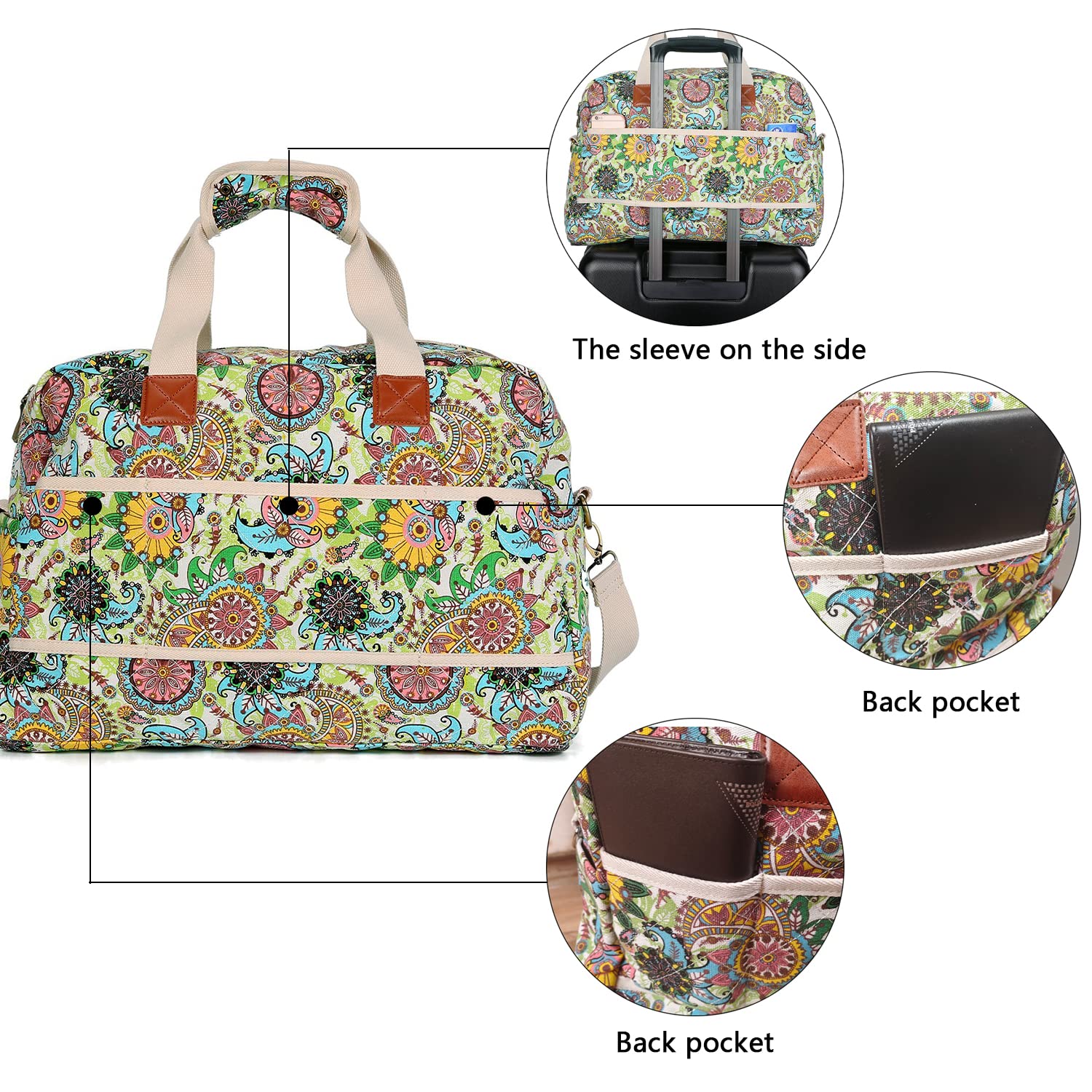 Malirona Canvas Weekender Bag for Women - Floral Print Overnight Travel Duffel Carry On Bag | Perfect for Weekend Getaways, Business Trips & Gym Essentials
