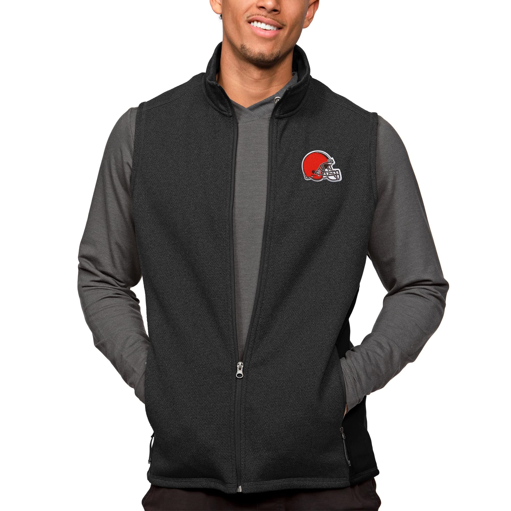 Antigua Men's Heathered Black Cleveland Browns Full-Zip Golf Vest - Lightweight & Breathable for Outdoor Sports & Casual Wear