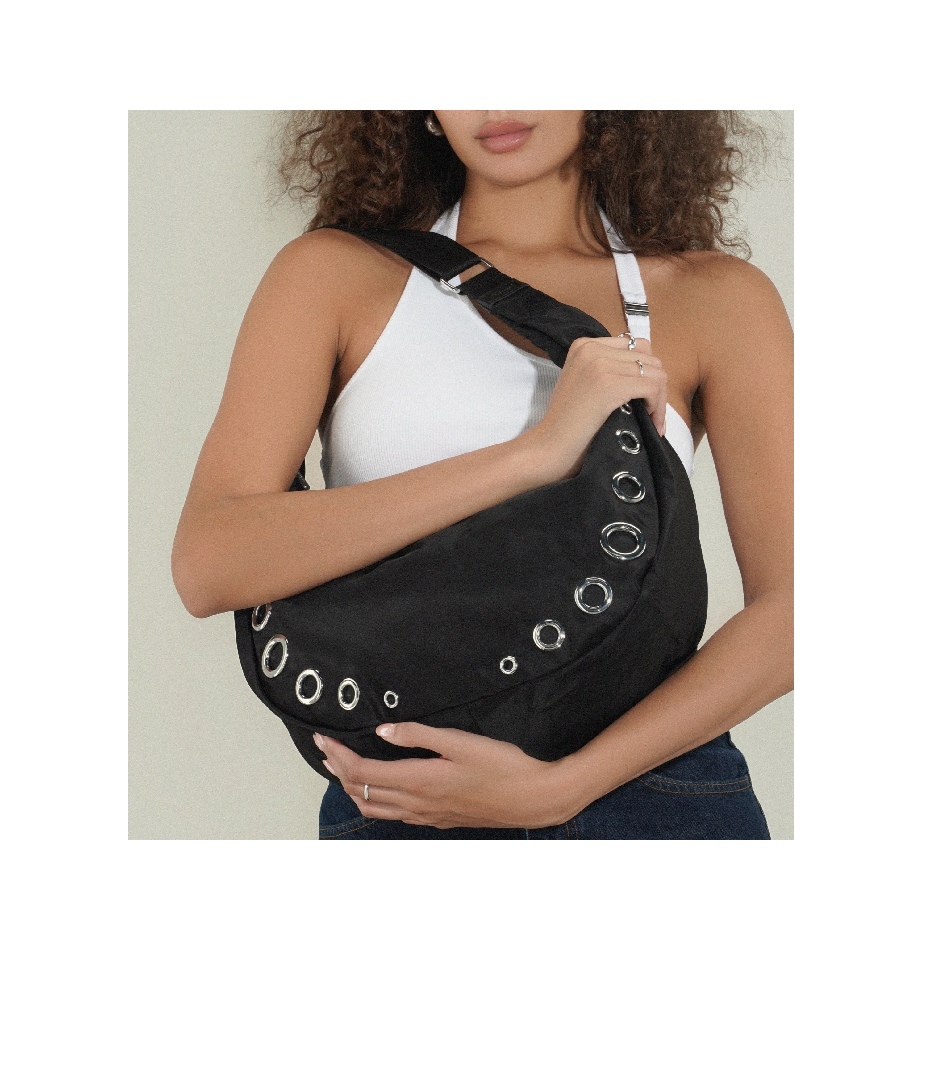 Stylish Grommet Shoulder Bag for Women - Trendy Crossbody Purse with Metal Eyelets - Perfect for Work, Travel & Everyday Use