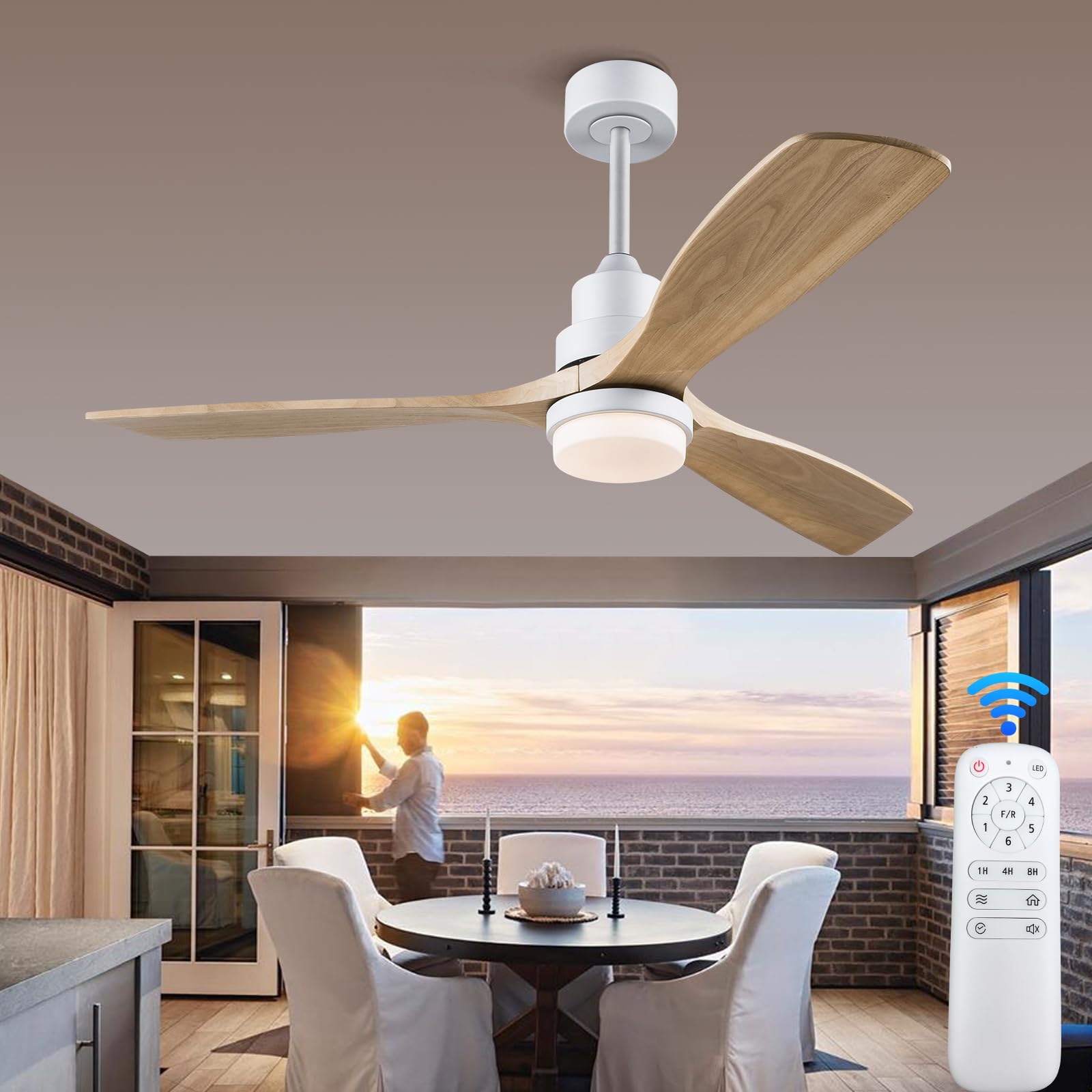 52 Inch Ceiling Fan with Light and Remote Control - Indoor/Outdoor Smart Ceiling Fan for Patio, Living Room, Bedroom, Office - Perfect for Summer Houses and Outdoor Spaces