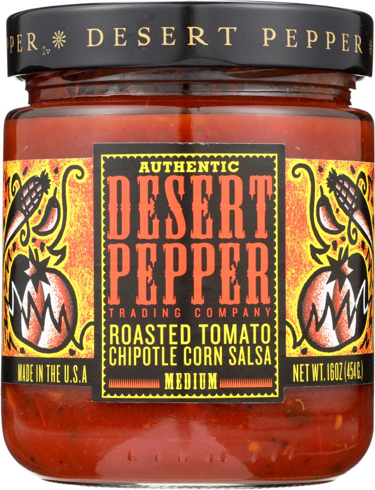 Authentic Desert Pepper Roasted Tomato Chipotle Corn Salsa - 16 Oz Jar (Pack of 6) | Spicy Mexican Salsa for Tacos, Nachos, Burritos & Party Dips | Gluten-Free & Vegan