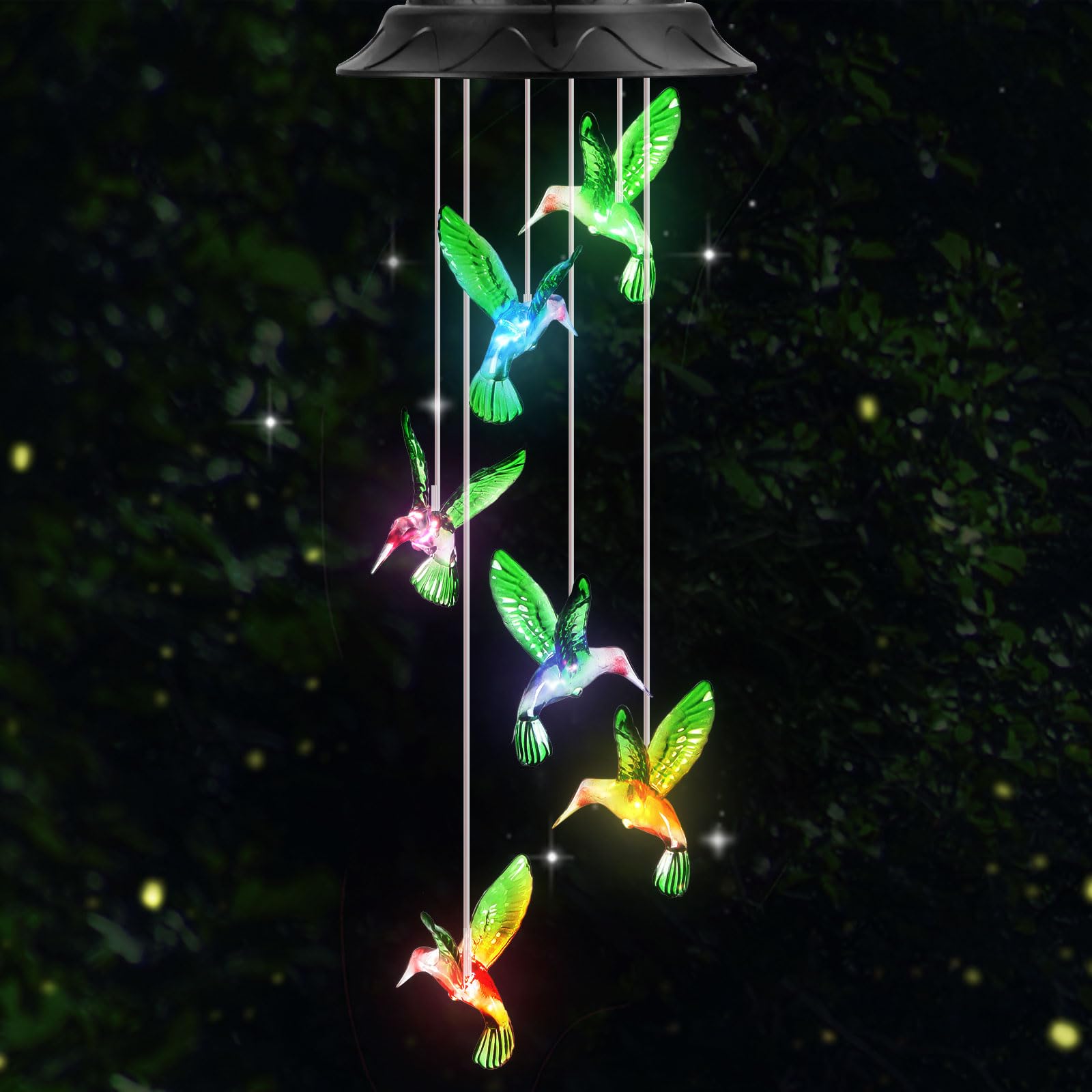 Solar Hummingbird Wind Chimes Outdoor Decor - Colorful Hanging Wind Chime with LED Lights for Garden, Patio, Yard | Perfect Gardening Gift for Women, Mom, Wife, Daughter, Grandma | Birthday, Mother's Day, Housewarming Present | Creates Soothing Ambience for Relaxation & Outdoor Parties