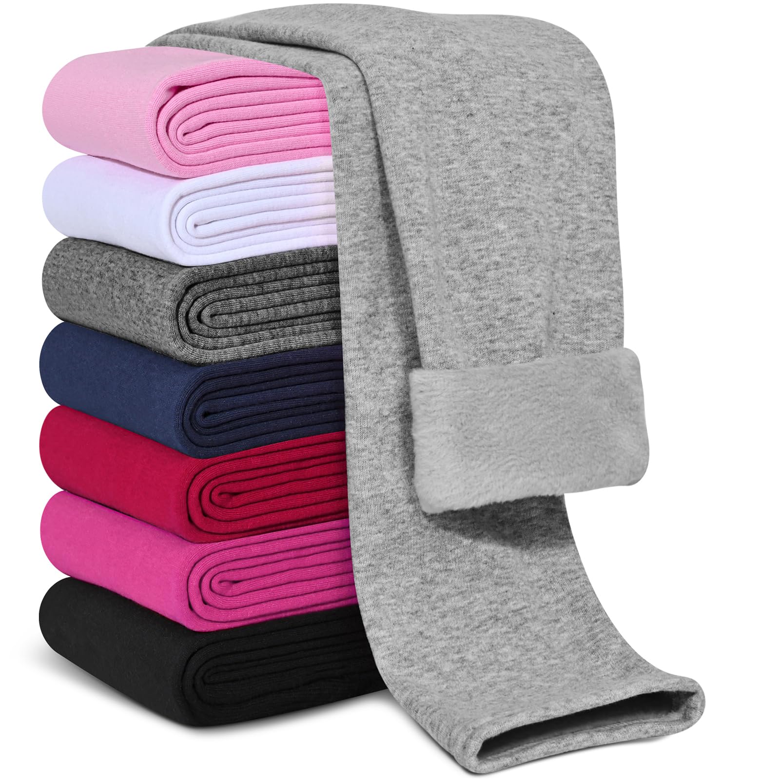 Girls Fleece Lined Leggings - Cotton Winter Warm Thermal Tights for Kids | Thick Cold Weather Pants for School, Playdates & Outdoor Activities