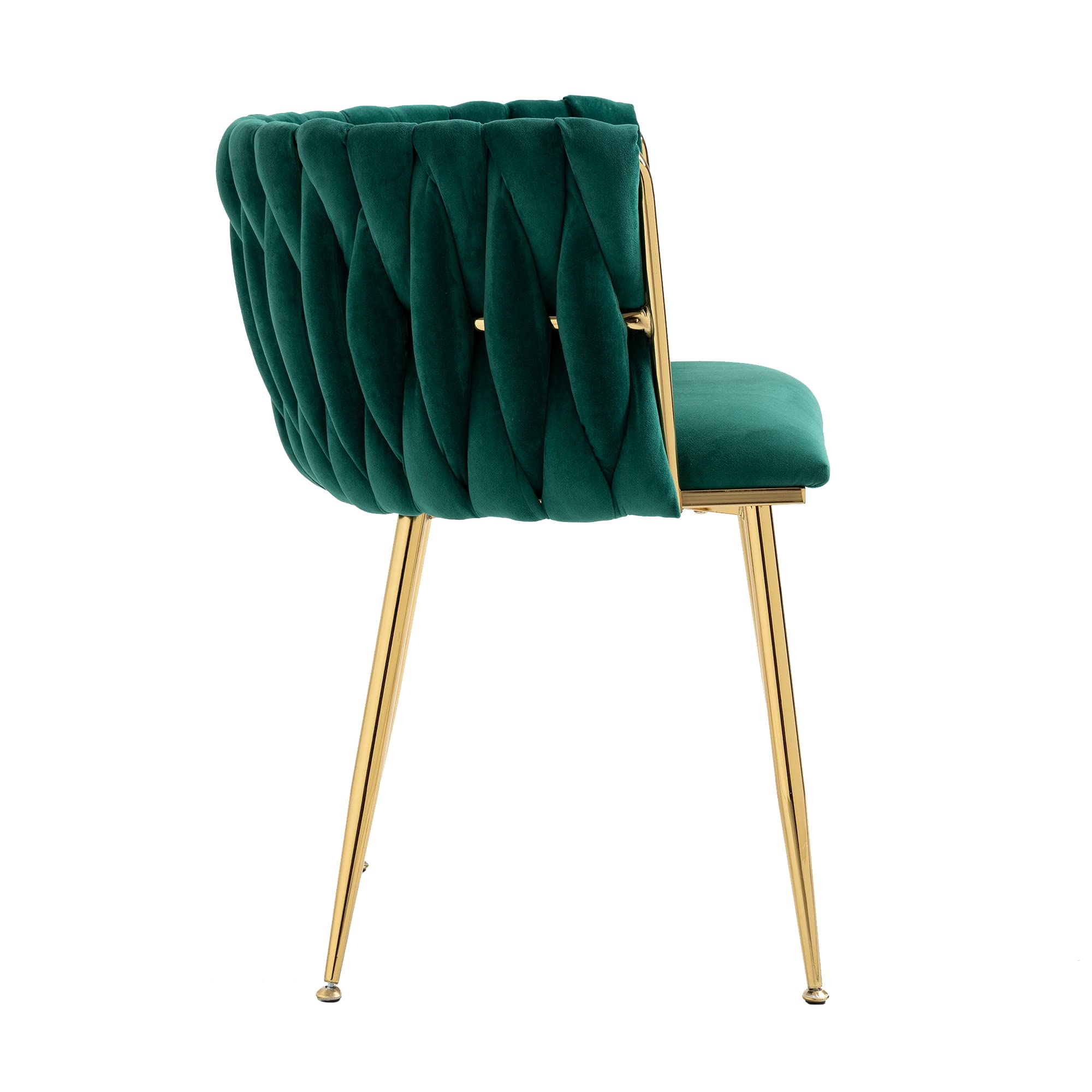 Modern Velvet Dining Chairs Set of 2 - Mid Back Support Living Room Chairs with Gold Frame & Woven Trim - Emerald Green Upholstered Club Chairs for Dining Room, Kitchen, Dressing Table | Perfect for Home Decor, Entertaining Guests & Cozy Reading Nook
