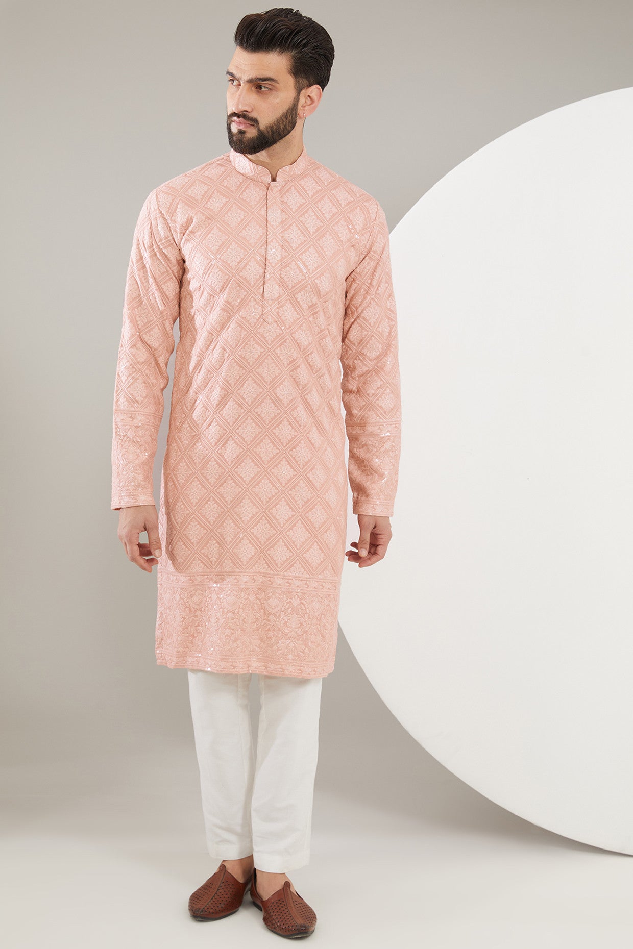 Elegant Peach Chikankari Kurta for Women - Traditional Indian Embroidered Tunic Top - Perfect for Festivals, Weddings & Casual Wear