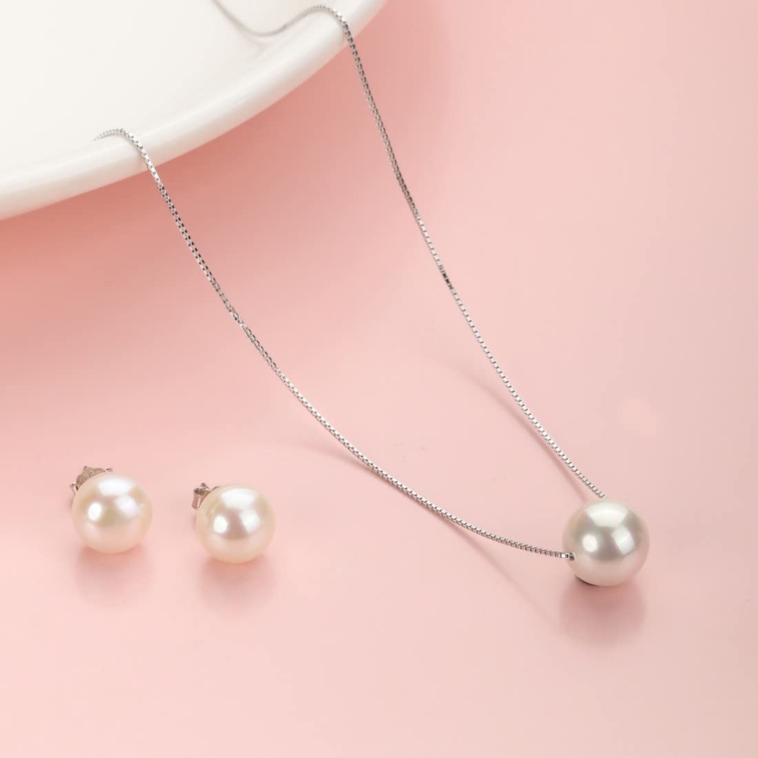 ZAVYA 925 Sterling Silver Pearl Jewelry Set with Earrings | Elegant Necklace & Earrings Gift Set for Women & Girls | Certified 925 Hallmark & Authenticity | Perfect for Weddings, Anniversaries & Special Occasions
