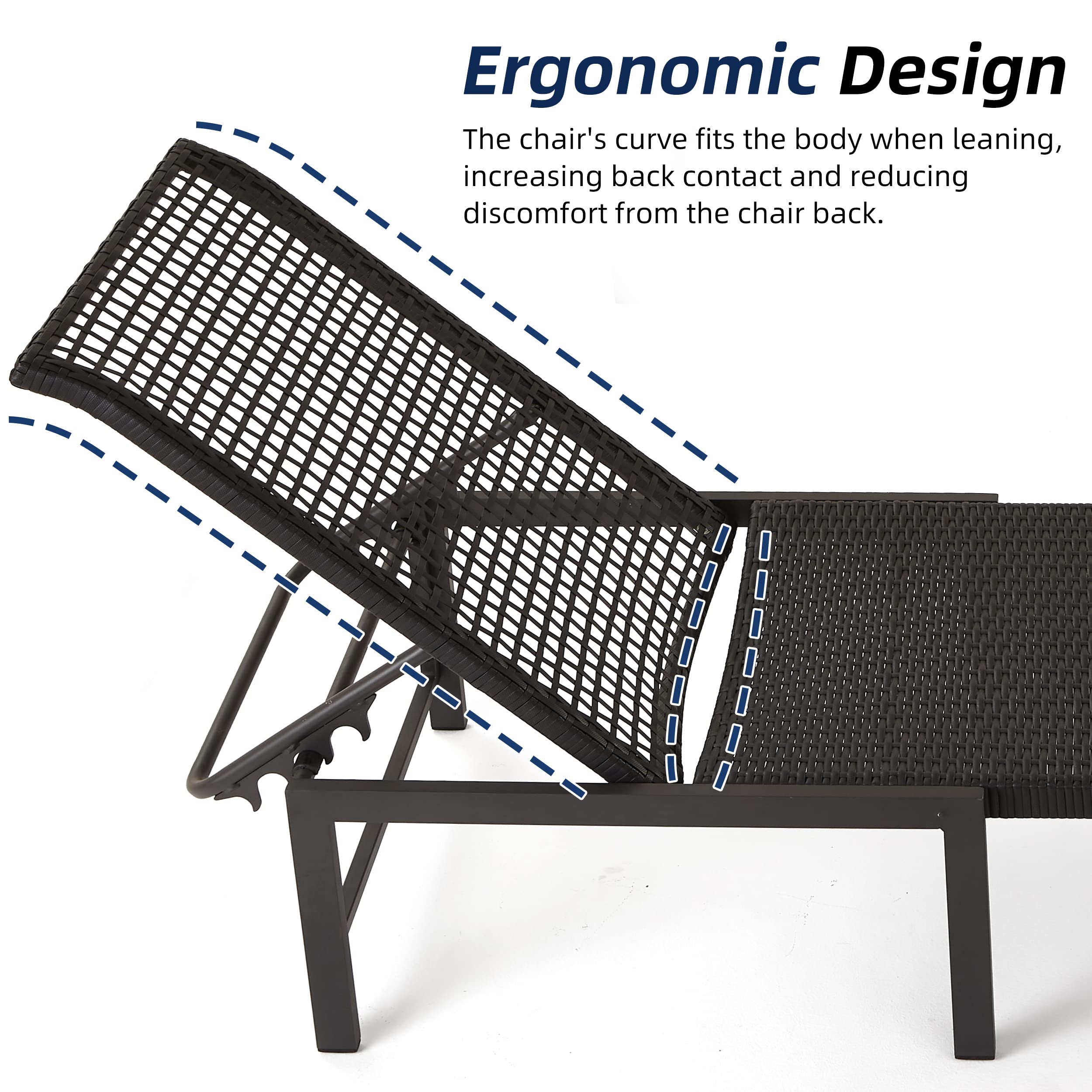Outdoor Chaise Lounge Chairs Set of 2 - Hand-Woven Rattan with Adjustable Aluminum Frame (5 Positions) - Waterproof Patio Furniture for Poolside, Deck, Beach & Backyard - Dark Grey Modern Design - Perfect for Sunbathing, Relaxing & Outdoor Lounging