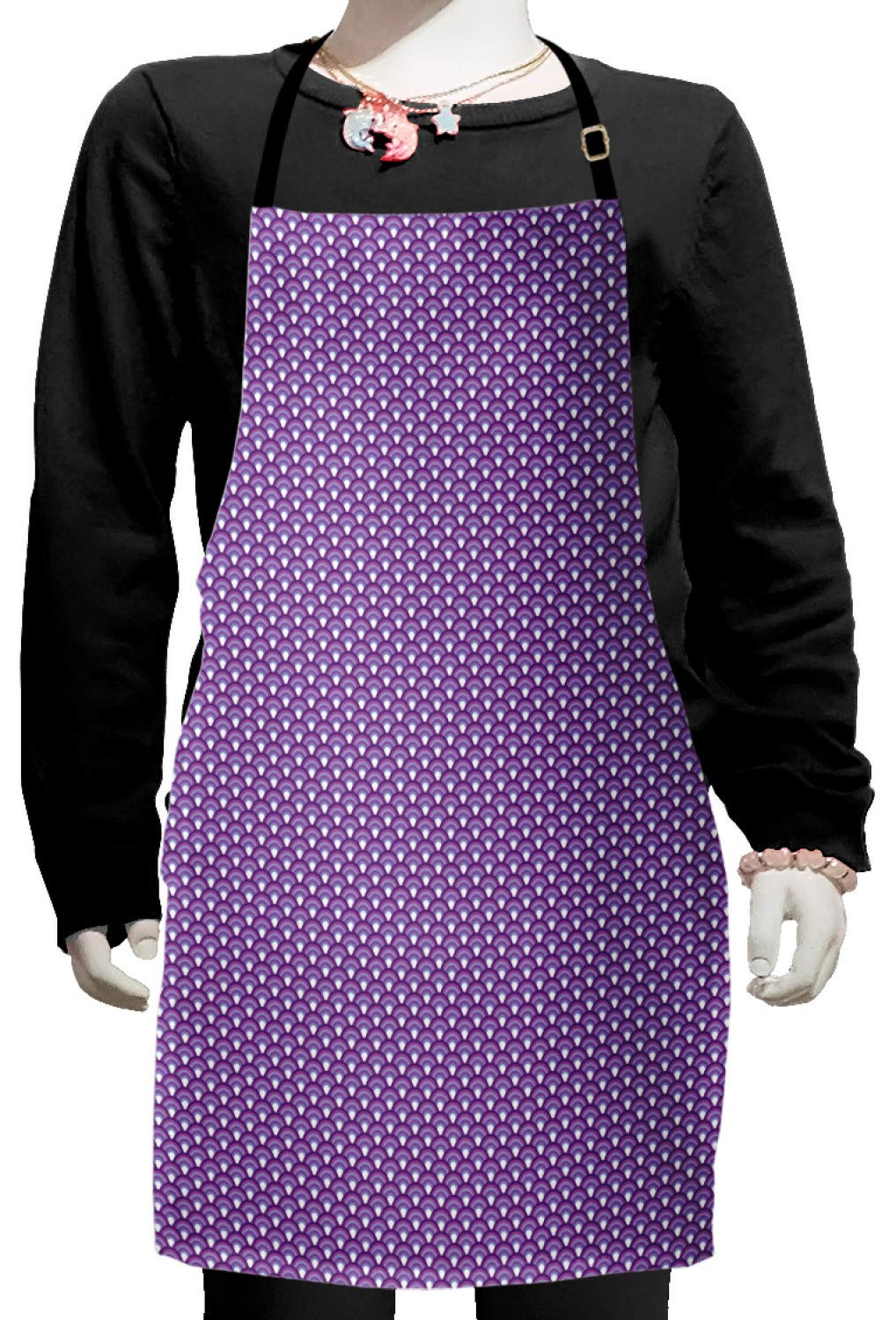 Ambesonne Adjustable Fish Scale Apron - Japanese Wave Pattern in Purple Shades, Small Bib Apron for Baking, Painting, Cooking, and Arts - Lavender Purple - Perfect for Home Kitchen, Pottery Studio & DIY Crafts