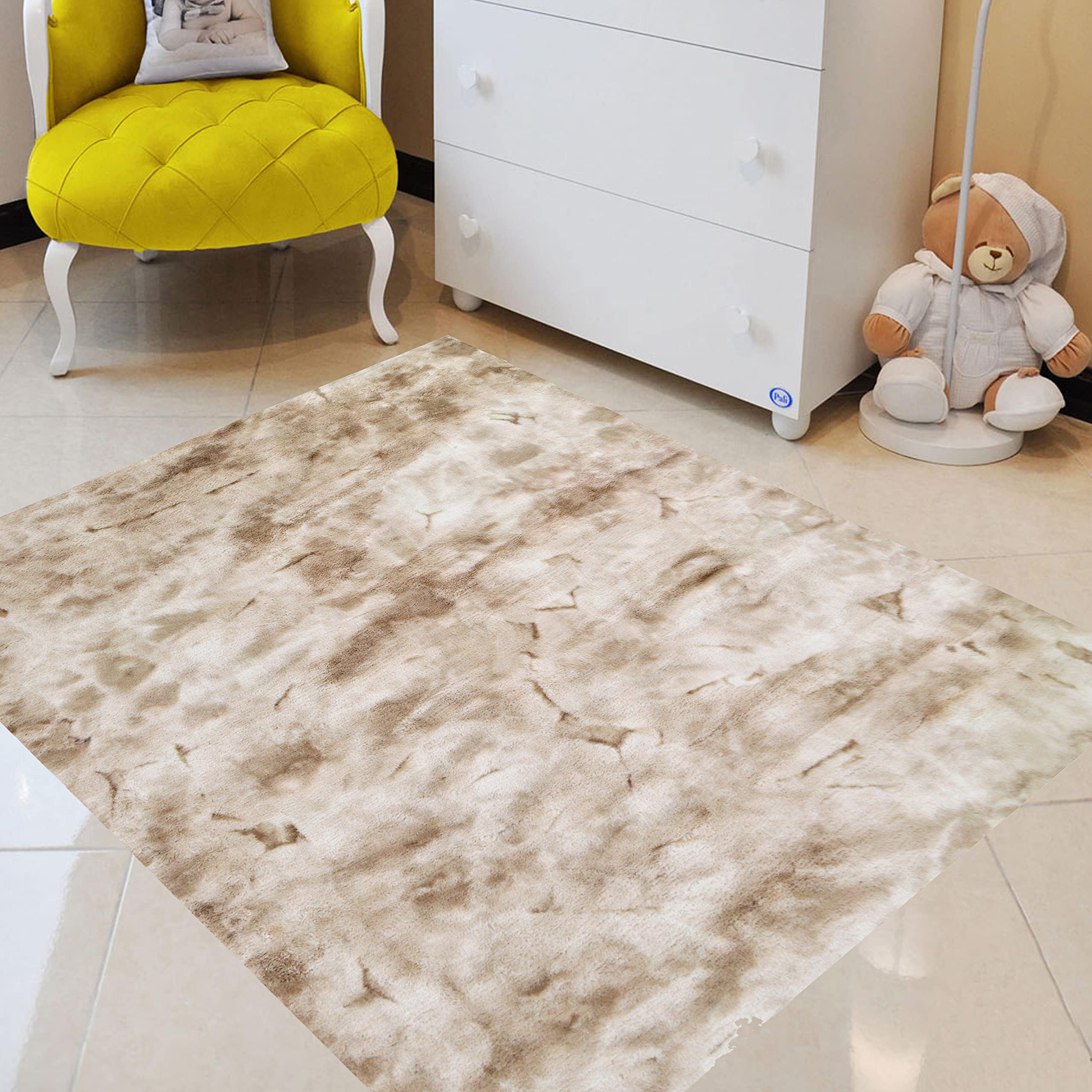 Luxury Faux Fur Shaggy Area Rug - 7' x 10' Soft Plush Non-Slip Carpet for Living Room, Nursery & Kids Room - Beige Modern Home Decor for Cozy Floor Comfort