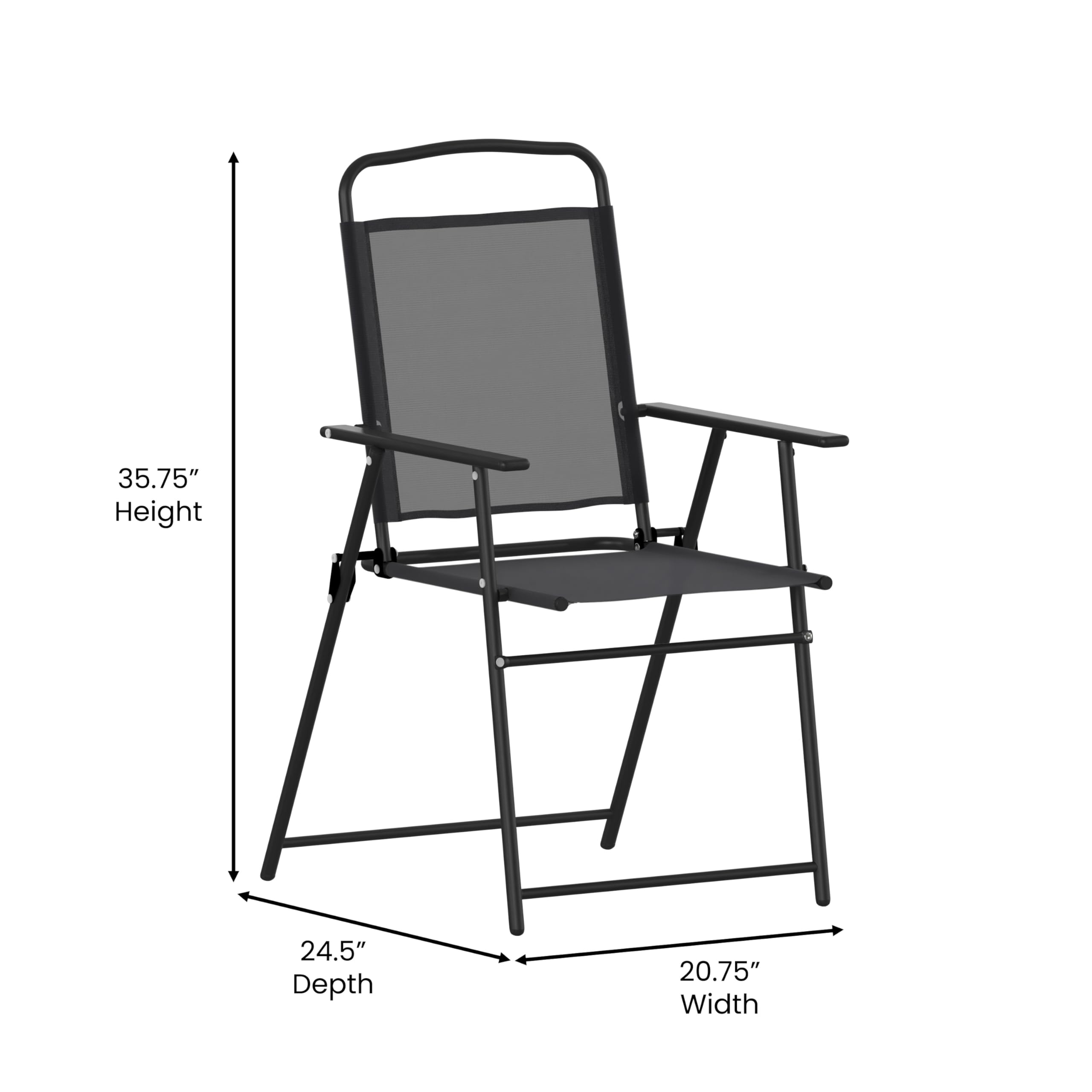Folding Patio Sling Chairs - Set of 4 Outdoor Textilene Lawn Chairs with Armrests, Durable & Comfortable for Backyard, Poolside, Garden, and Patio Relaxation