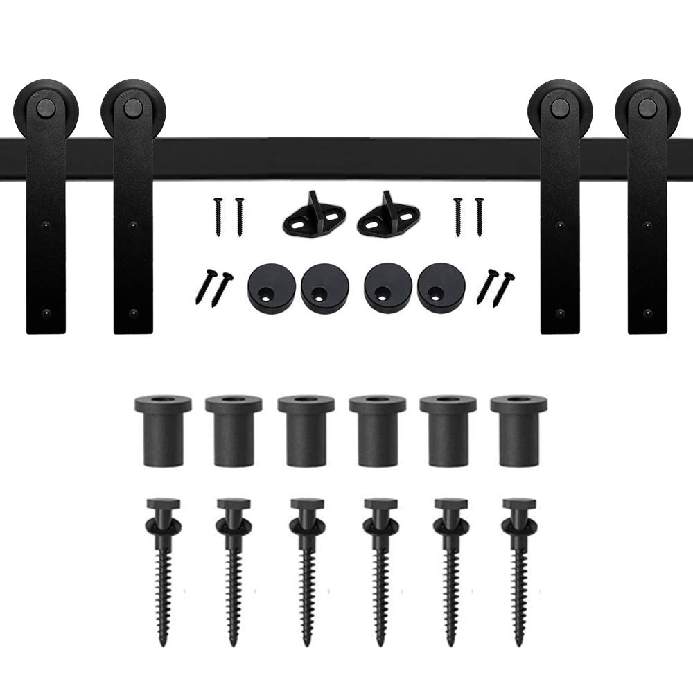 SHELLA 7.5FT Heavy Duty Sliding Barn Door Hardware Kit - Double Door Track System with Top Mount for Garage, Closet & Home Office - Perfect for Rustic Home Decor & Space Saving Solutions