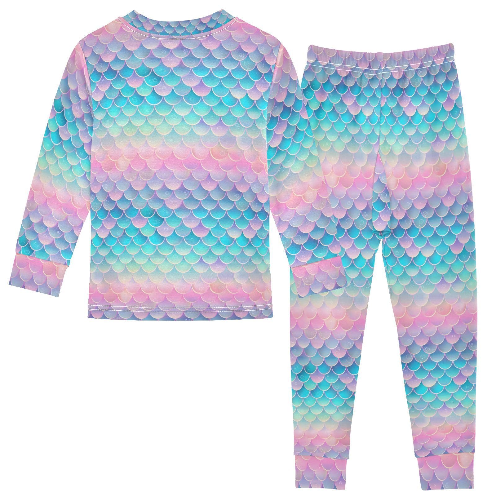 ALAZA Women's Fish Scale Mermaid Print Long Sleeve Pajama Set - Soft 2-Piece Sleepwear for Women - Perfect for Cozy Nights, Sleepovers and Loungewear
