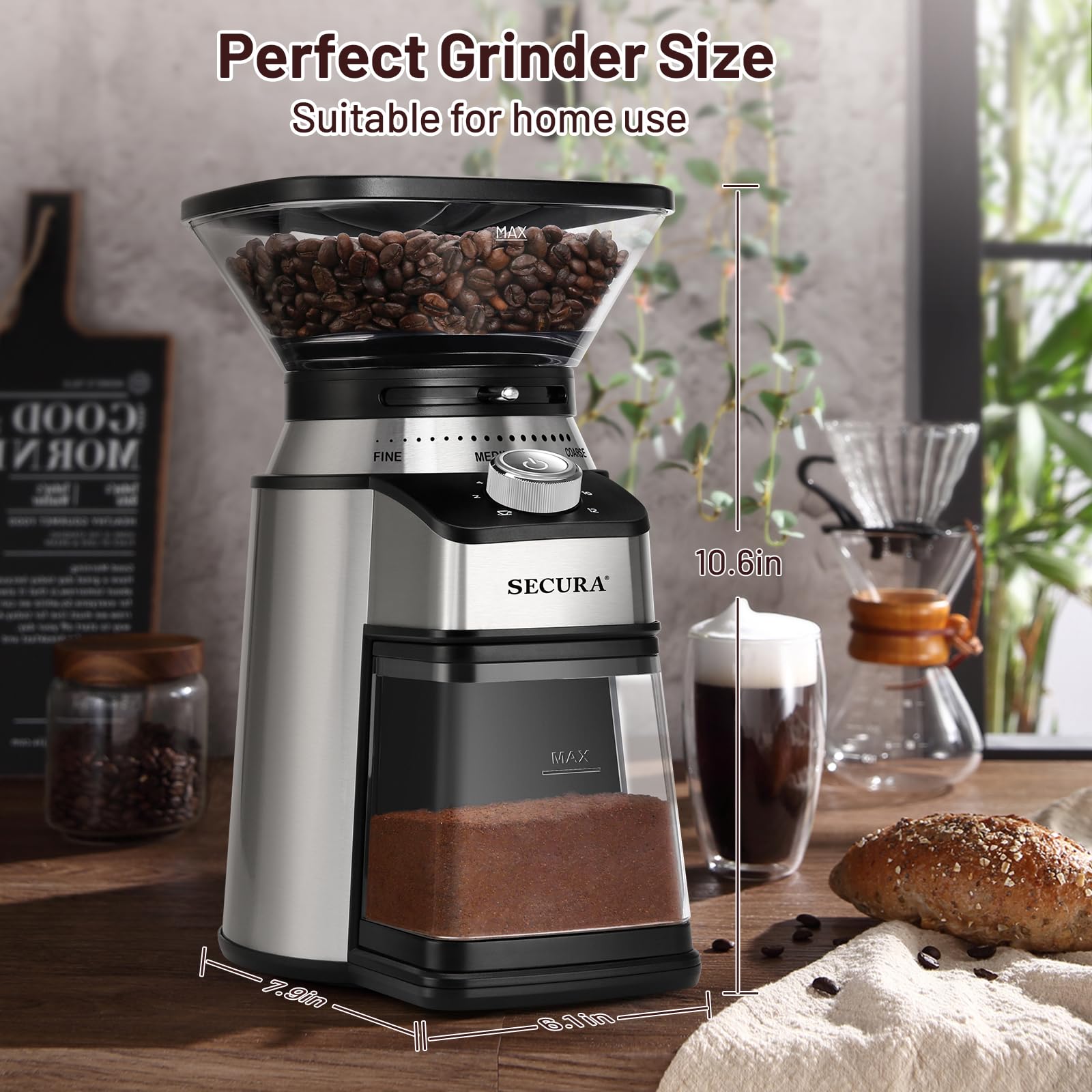 Secura Electric Conical Burr Coffee Grinder with 17 Precise Settings - Automatic Bean Grinder for 2-12 Cups - Perfect for Espresso, French Press, Drip Coffee & Cold Brew at Home or Office