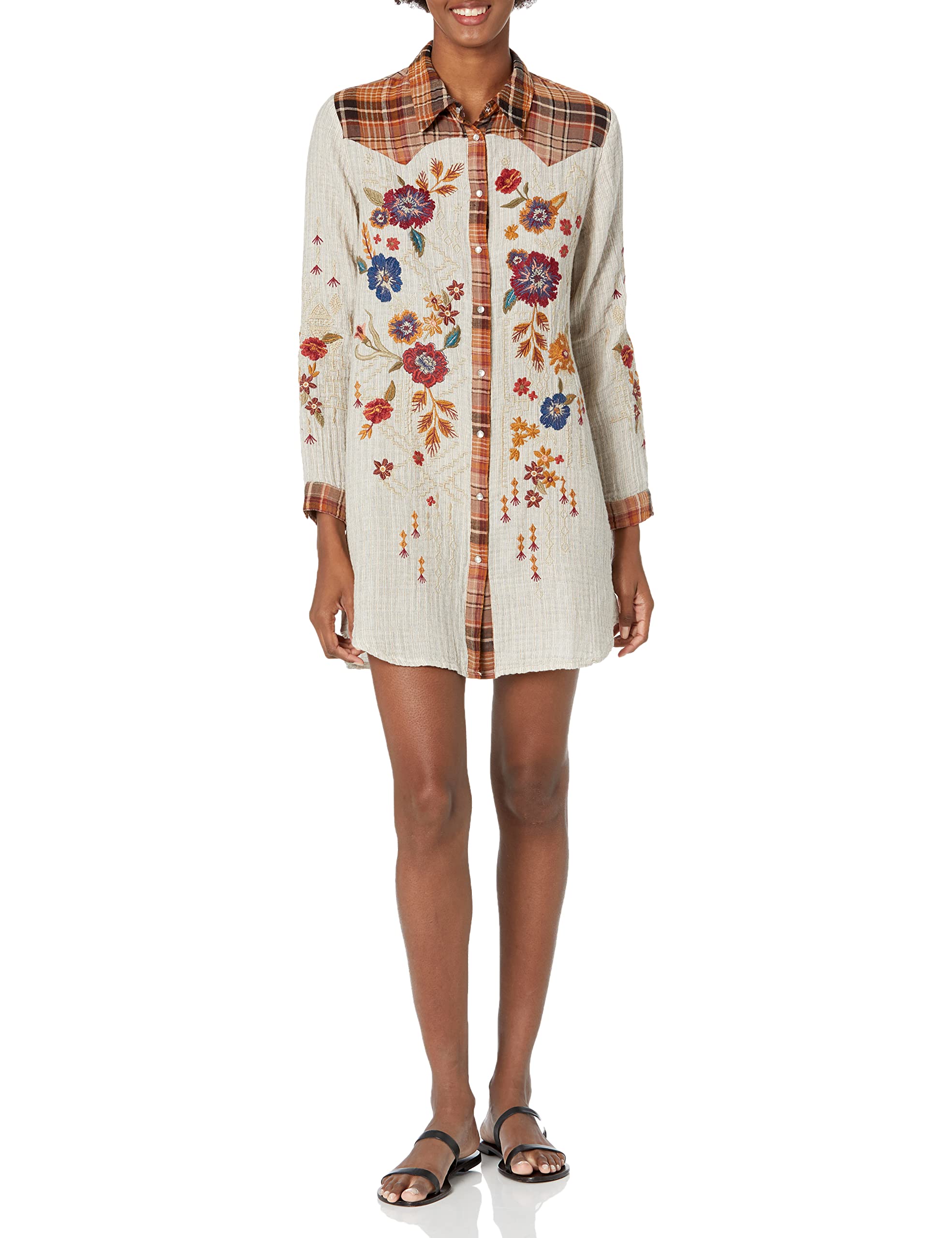 Johnny Was Women's Bohemian Long Sleeve Tunic Dress - Flowy Casual & Dressy Top for Layering, Beach Coverup or Holiday Outfits