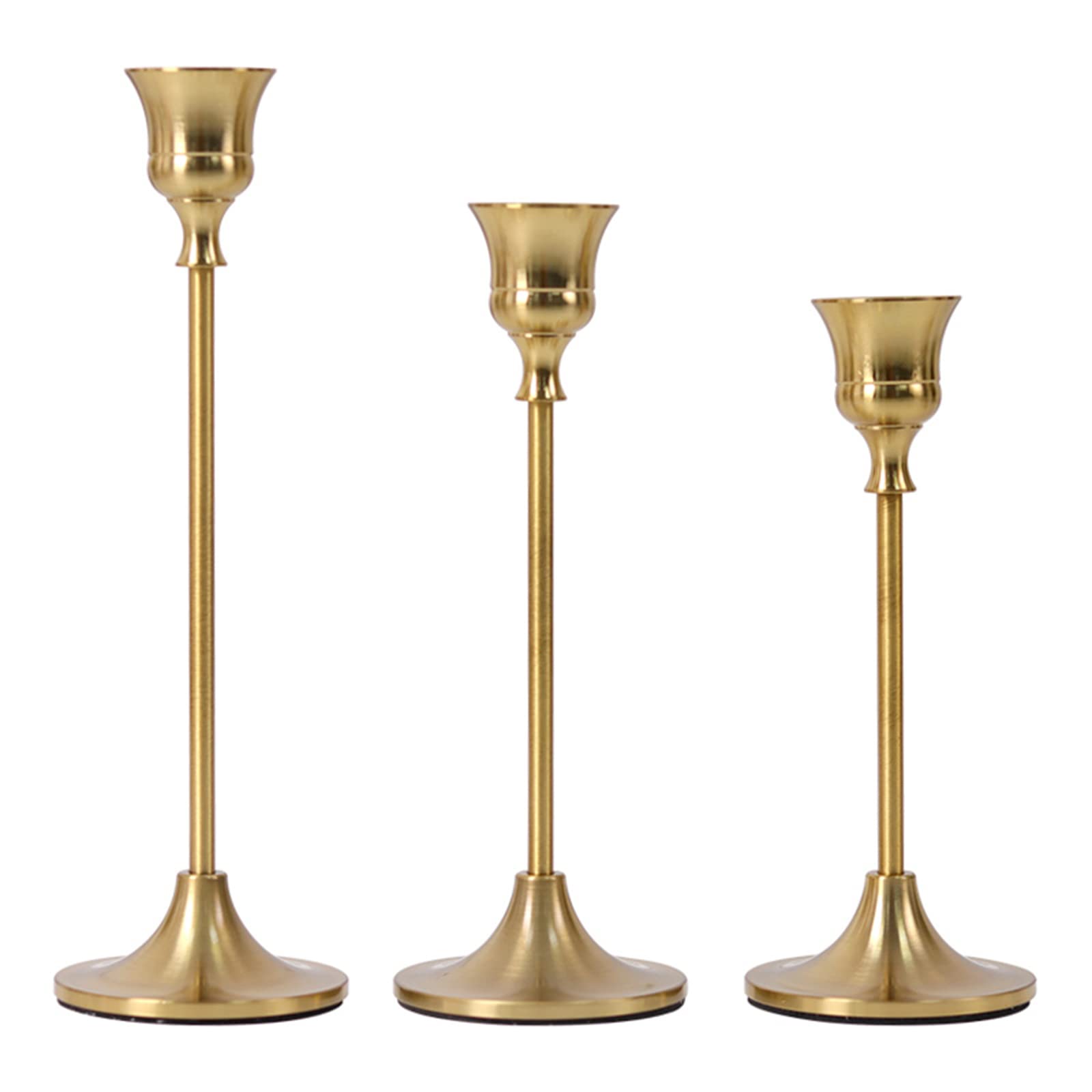 GYZCOKY 3-Piece Brass Candle Holder Set - Elegant Metal Taper Candlesticks for Table, Mantel & Home Decor | Perfect for Weddings, Dining Room Centerpieces & Romantic Ambiance