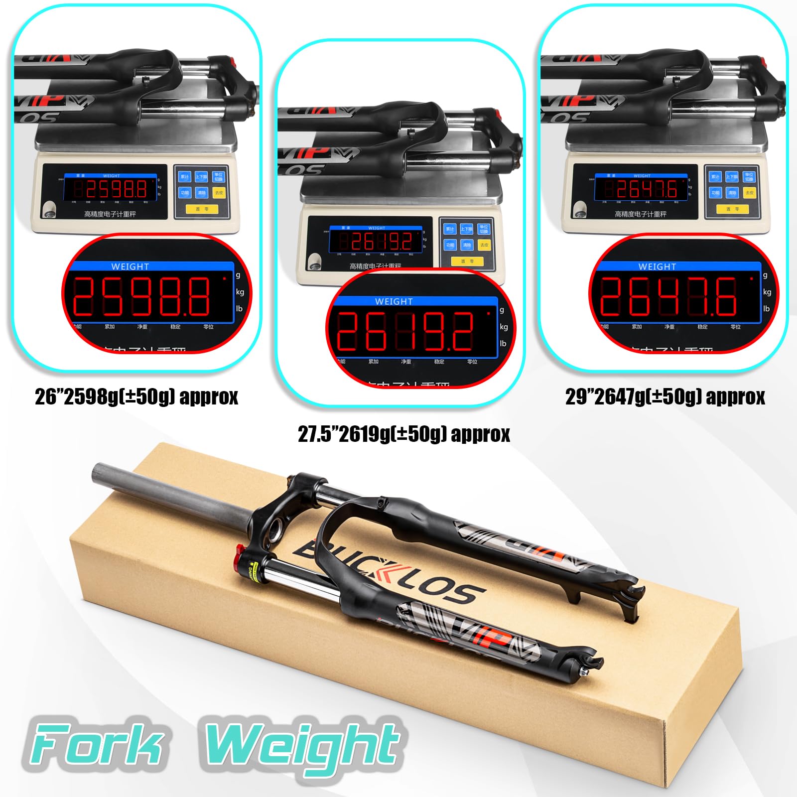BUCKLOS 26/27.5/29 Inch MTB Suspension Fork - 100mm Travel, 28.6mm Straight Tube, QR 9mm, Crown Lockout, Aluminum Alloy XC Mountain Bike Front Fork - Perfect for Trail Riding, Cross-Country & All-Mountain Cycling
