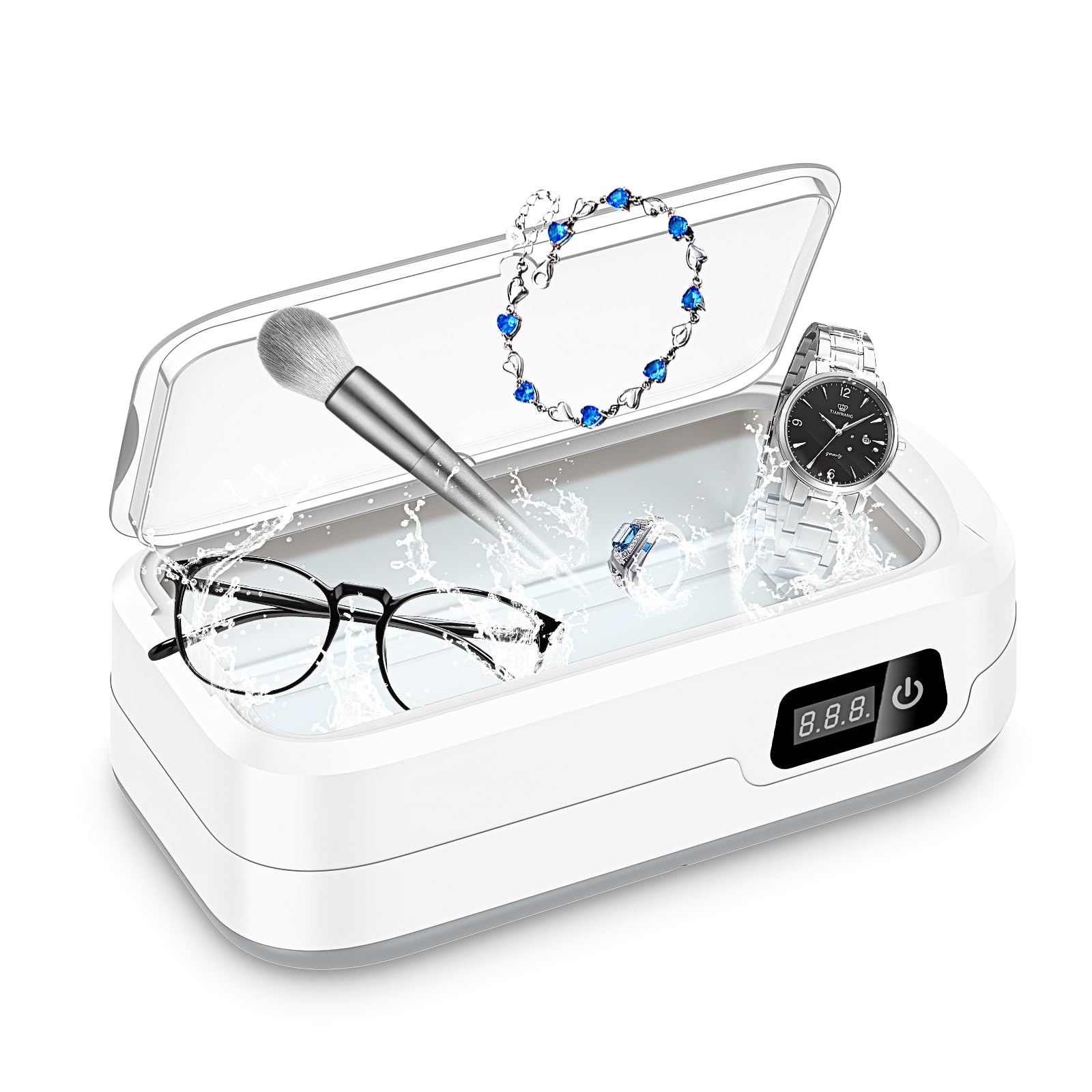 Professional 40W 22oz Ultrasonic Jewelry Cleaner with 4 Time Modes - 49KHz 640ml One-Touch Cleaning Machine for Eyeglasses, Rings, Watches, Dentures - Perfect for Home Jewelry Care & Professional Cleaning Solutions