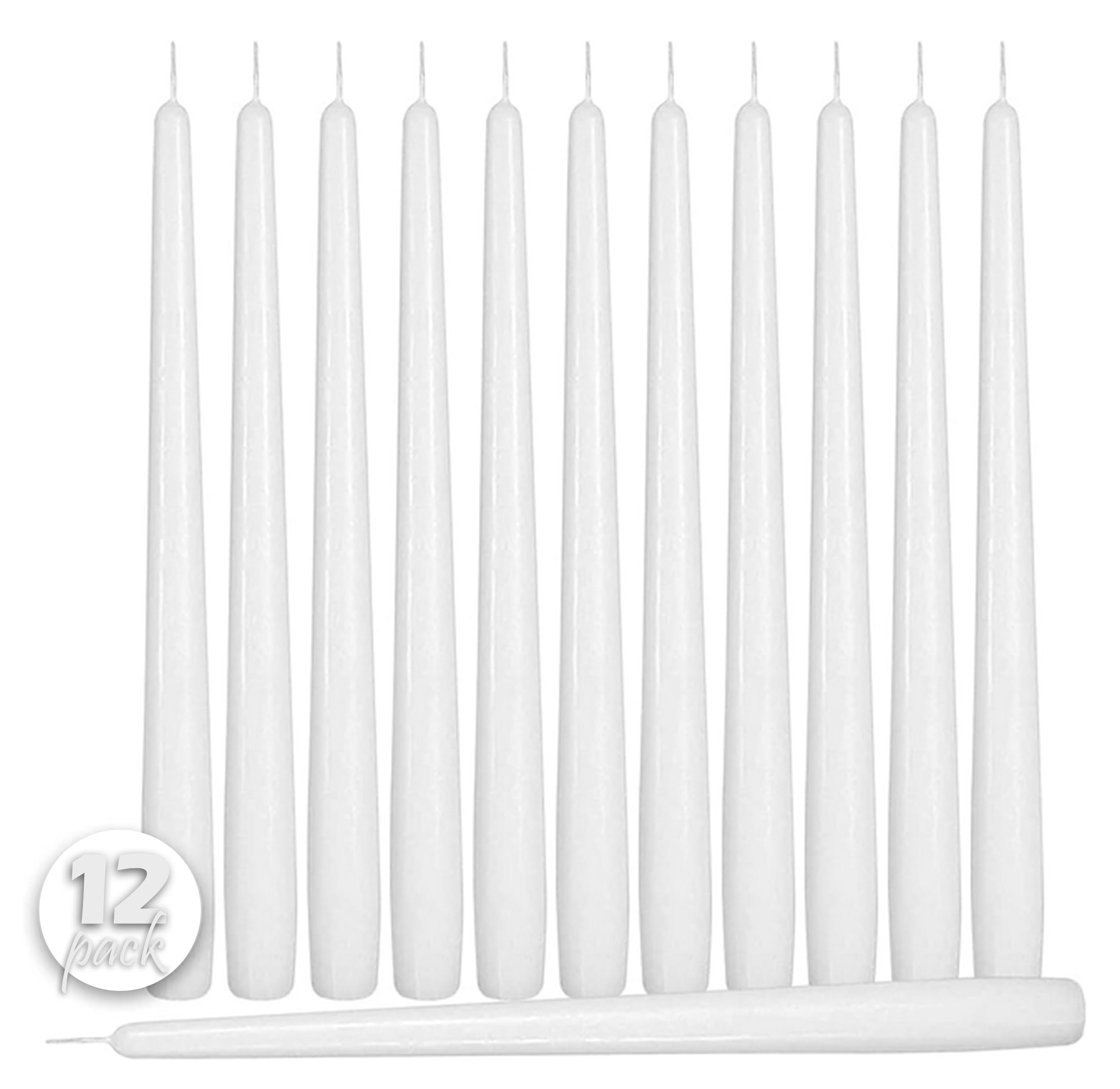 12 Pack 12 Inch White Unscented Taper Candles - Dripless Dinner Candles with Cotton Wicks - 10 Hour Burn Time - Perfect for Weddings, Holidays & Romantic Dinners