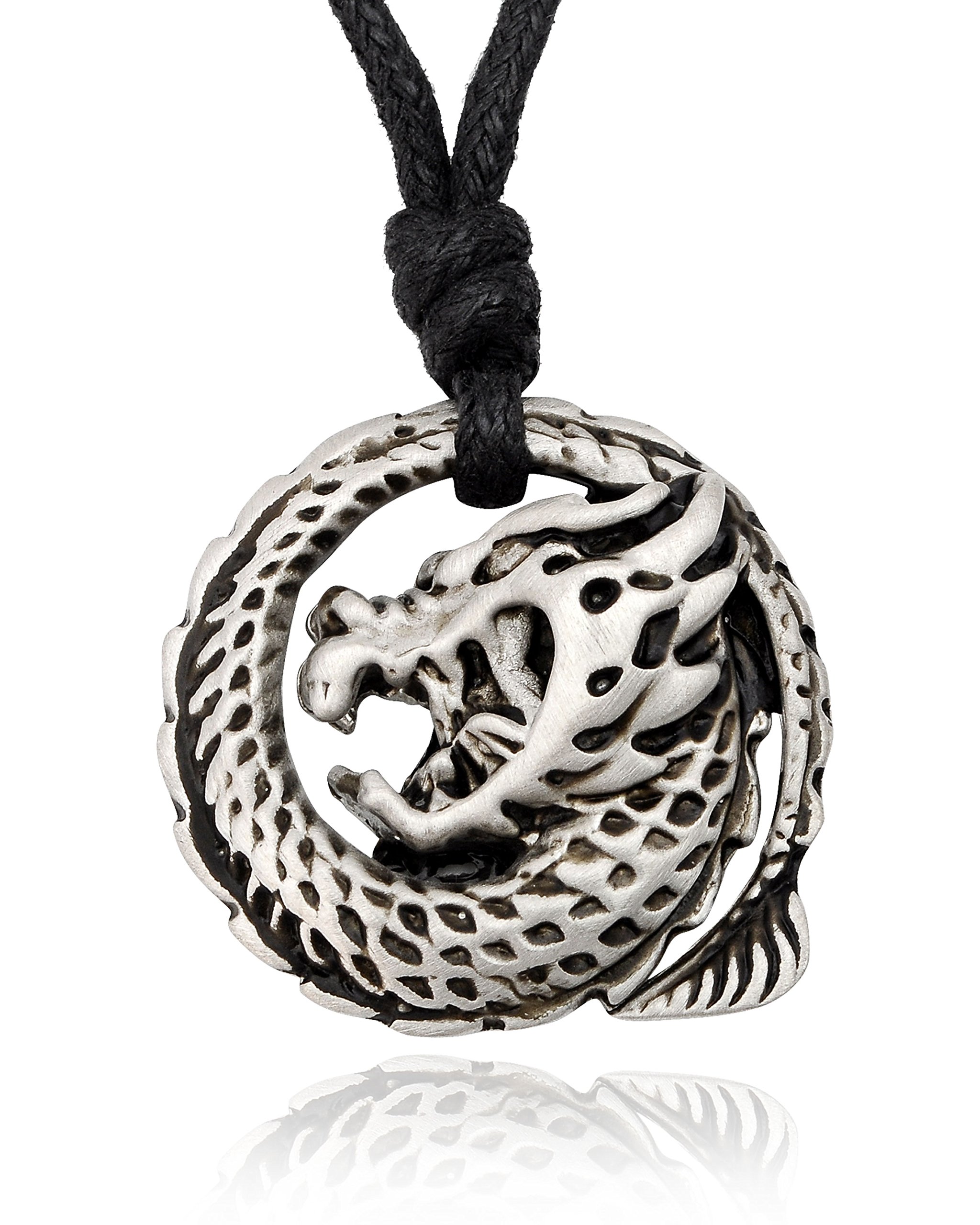Dragon Silver Pewter Charm Necklace Pendant - Elegant Gothic Jewelry for Women & Men - Perfect for Cosplay, Gift Giving & Everyday Wear