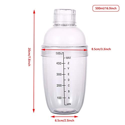 1Pc Clear Plastic Cocktail Shaker with Built-in Scale & Strainer Top - 500ml/17oz Bar Mixer Bottle for Cocktails, Wine, Tea - Perfect for Home Bars, Parties & Professional Bartending