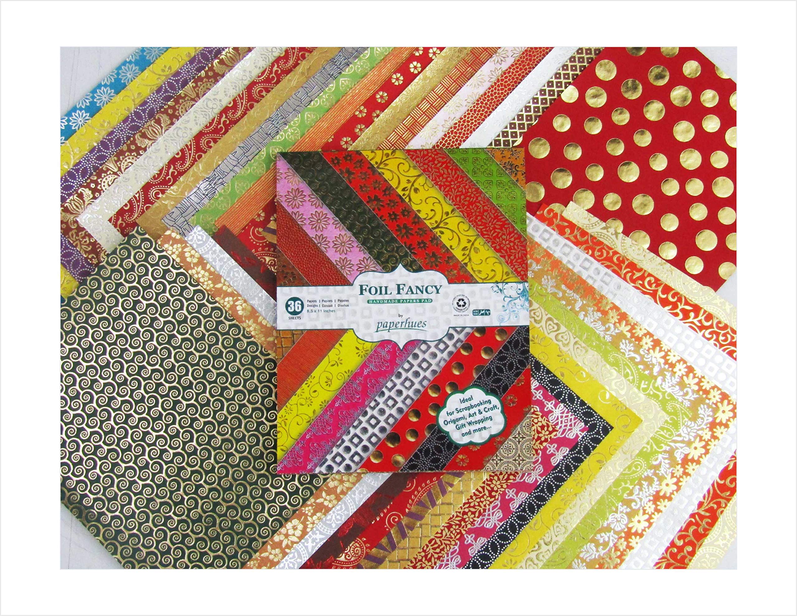 Handmade Foil Scrapbook Paper Pad 8.5x11 Inches - 36 Sheets Decorative Craft Paper for Card Making, Journaling, DIY Albums & Gift Wrapping | Premium Fancy Collection by Paperhues
