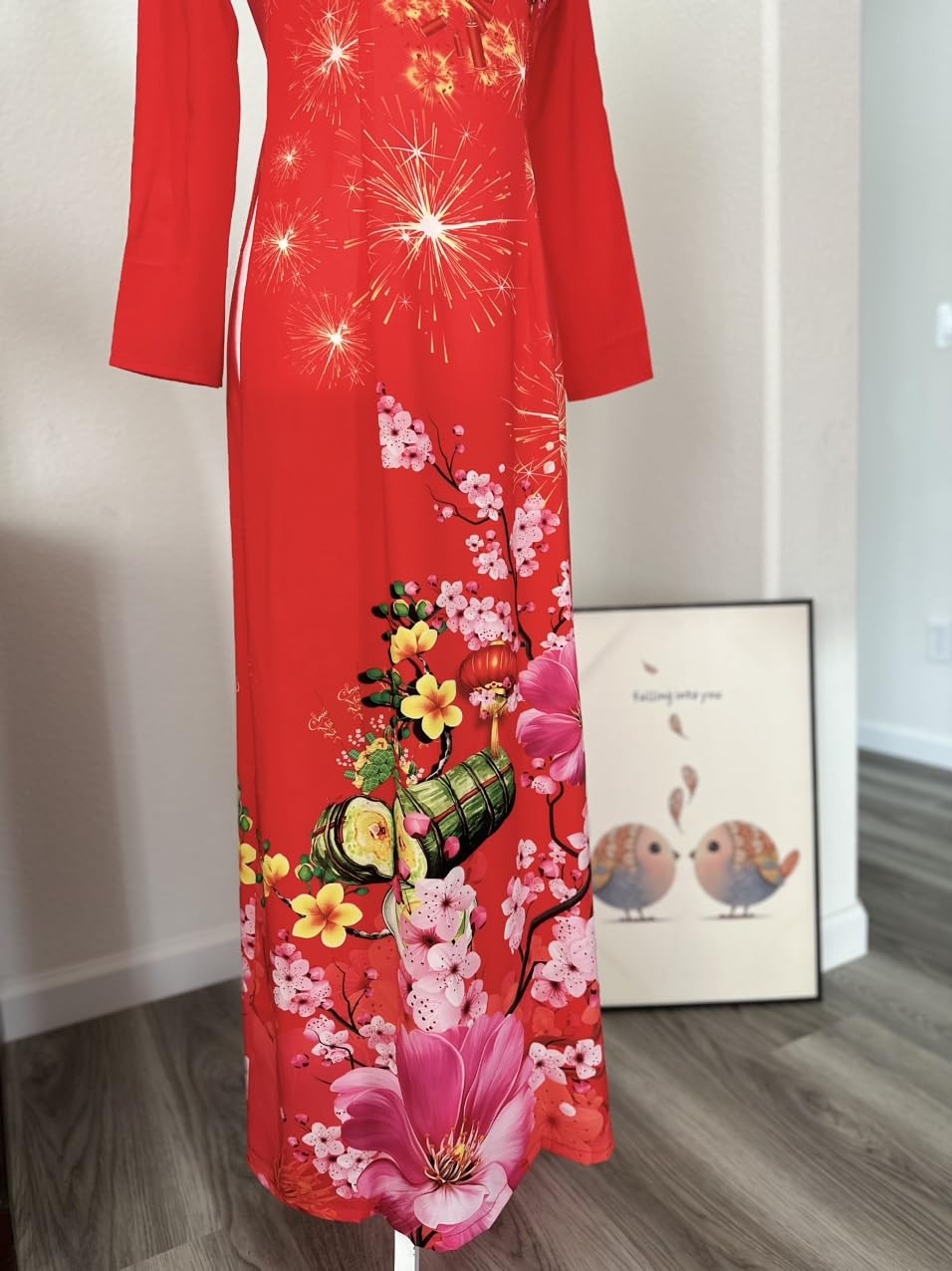 3D Printed Vietnamese Traditional Ao Dai Dress for Women - Elegant Floral Embroidery, Comfortable & Breathable Fabric, Perfect for Tet Festival, Weddings & Special Occasions (Size 2XL)