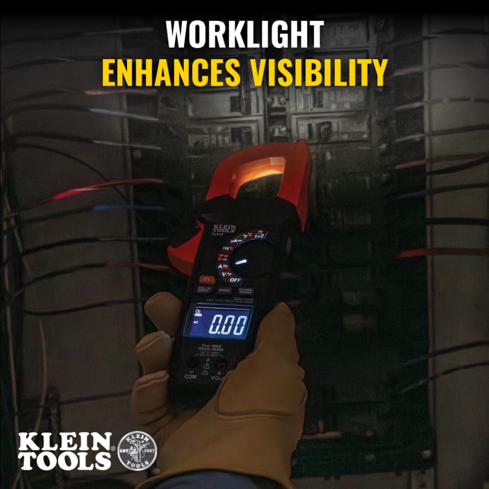 Klein Tools CL810 Pro Digital Clamp Meter - 600A AC/DC Auto-Ranging True RMS Multimeter with NCVT, Flashlight & Illuminated Dial - Measures Current, Voltage, Temperature (LOZ) - Perfect for Electricians, HVAC Technicians & DIY Home Electrical Projects