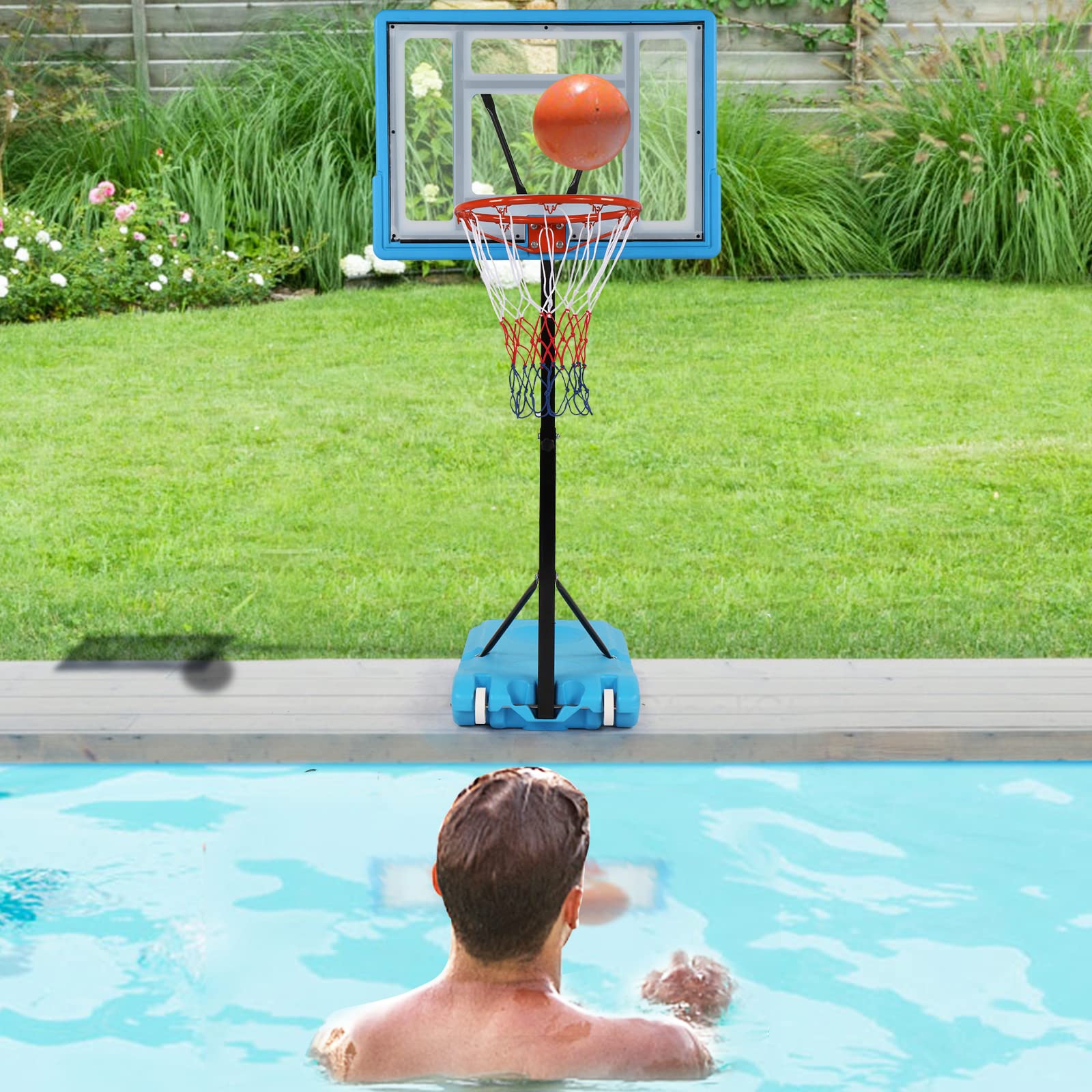 Portable Pool Basketball Hoop - Adjustable 45-53