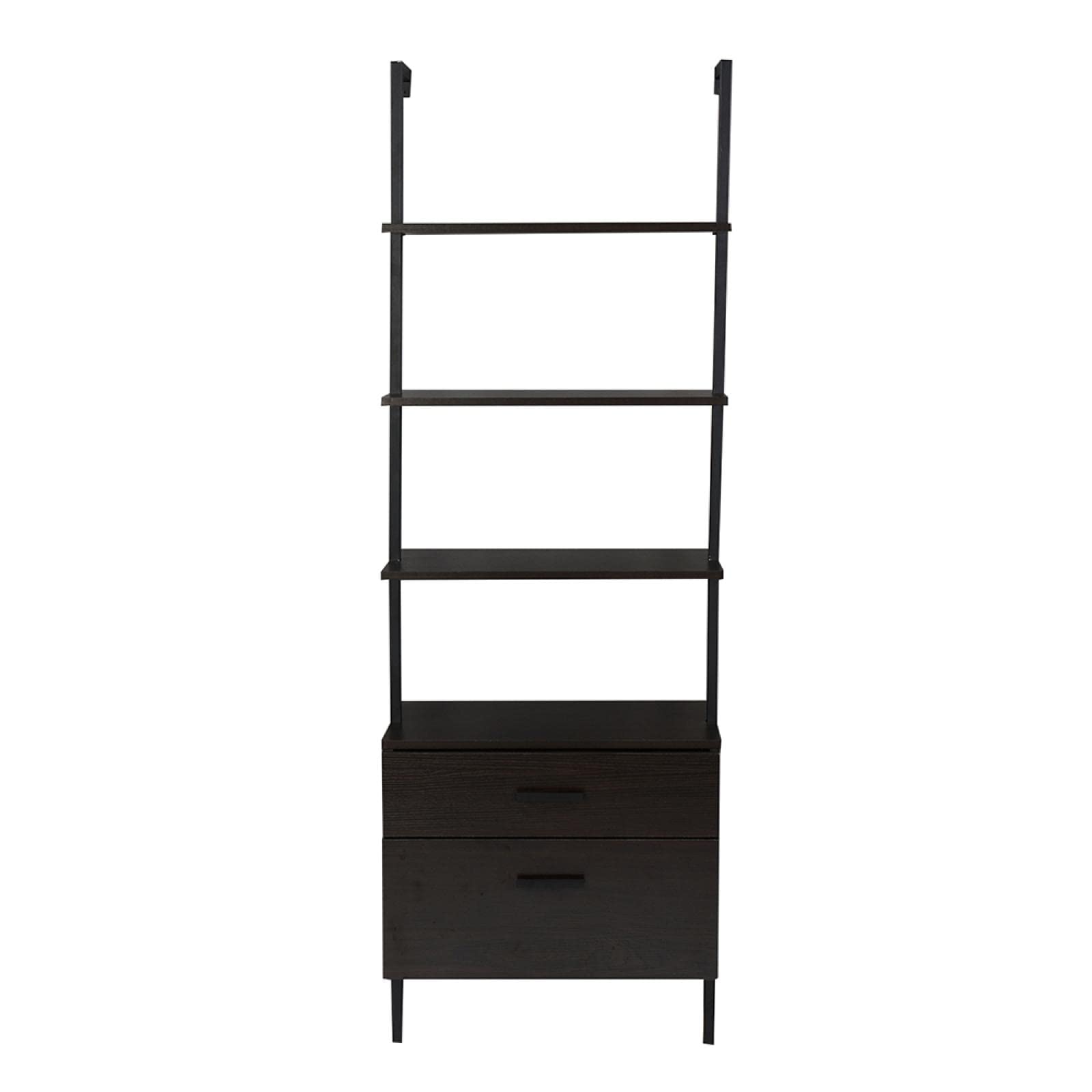 LALAHO Industrial Bookshelf with Wood Drawers & Matte Steel Frame - Heavy Duty Storage for Home Office, Living Room, and Library Organization