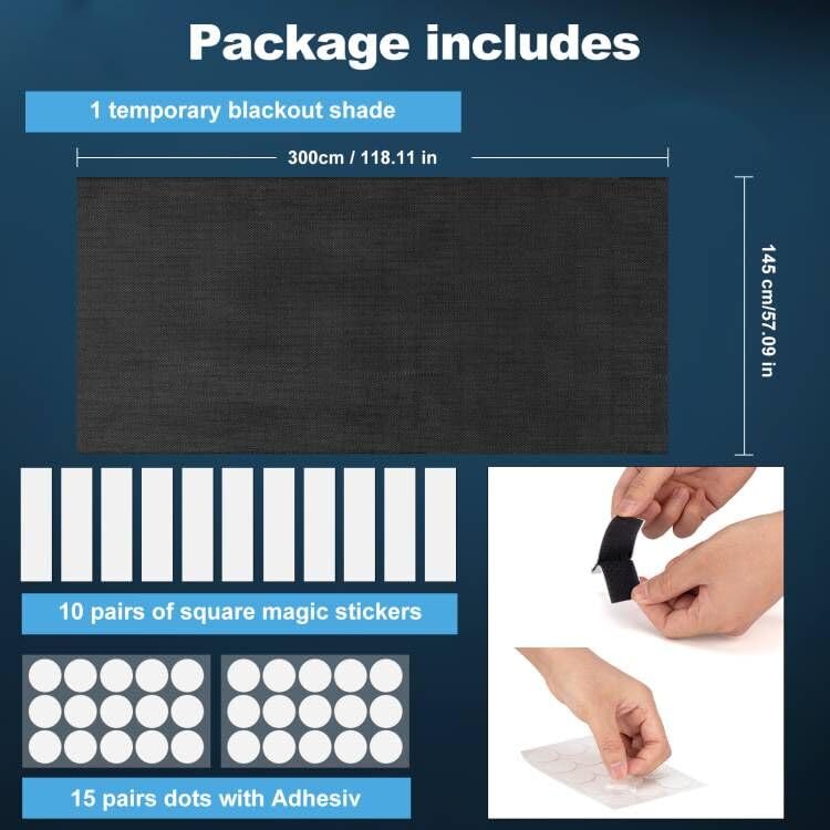 Blackout Curtains 300x145cm - 100% Light Blocking Window Shades for Bedroom, Nursery, RV & Travel | Portable No-Drill Blackout Film, Cut-to-Size Stick-On Window Coverings | Perfect for Hotels, Dorm Rooms, Shift Workers & Light-Sensitive Sleepers