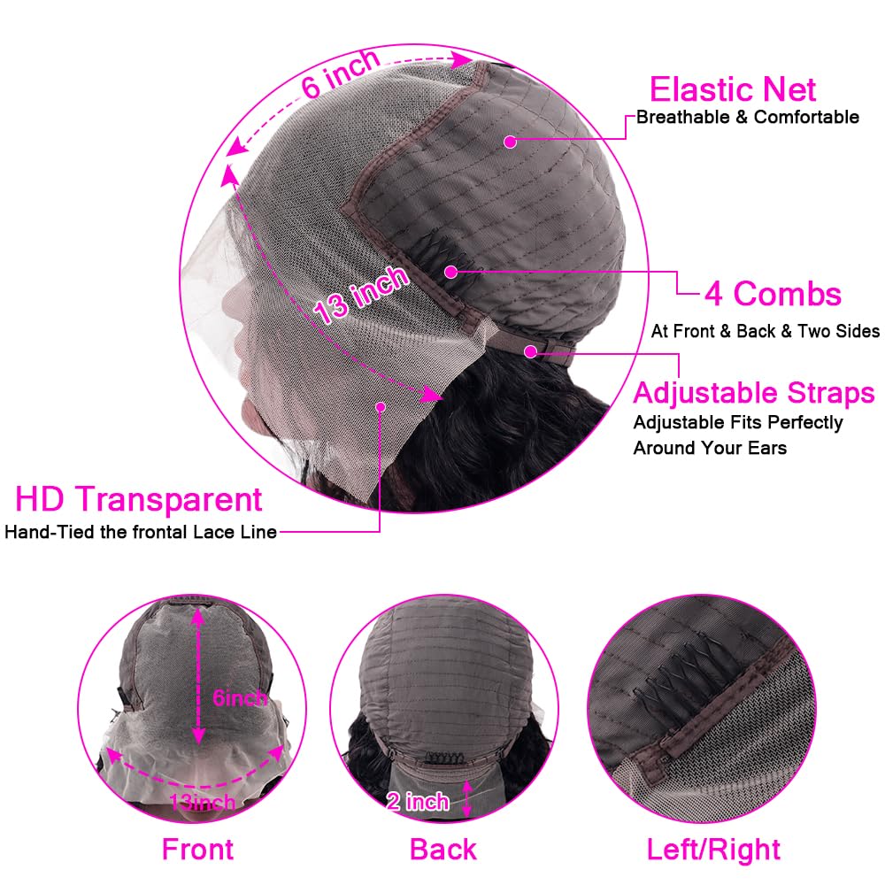 CHEETAHBEAUTY 13x6 HD Transparent Lace Front Wig - Brazilian Human Hair Deep Wave 10A Grade - Pre Plucked with Baby Hair - 250% Density 30 Inch - Natural Black - For Black Women | Perfect for Daily Wear, Parties, Weddings & Special Occasions