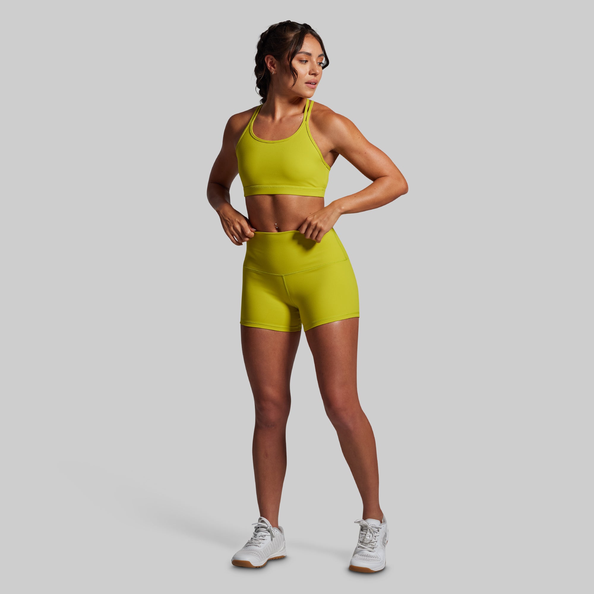 New Heights Booty Short Set - High Waisted Workout Shorts for Women (Citronelle Green) | Gym, Yoga & Running Activewear