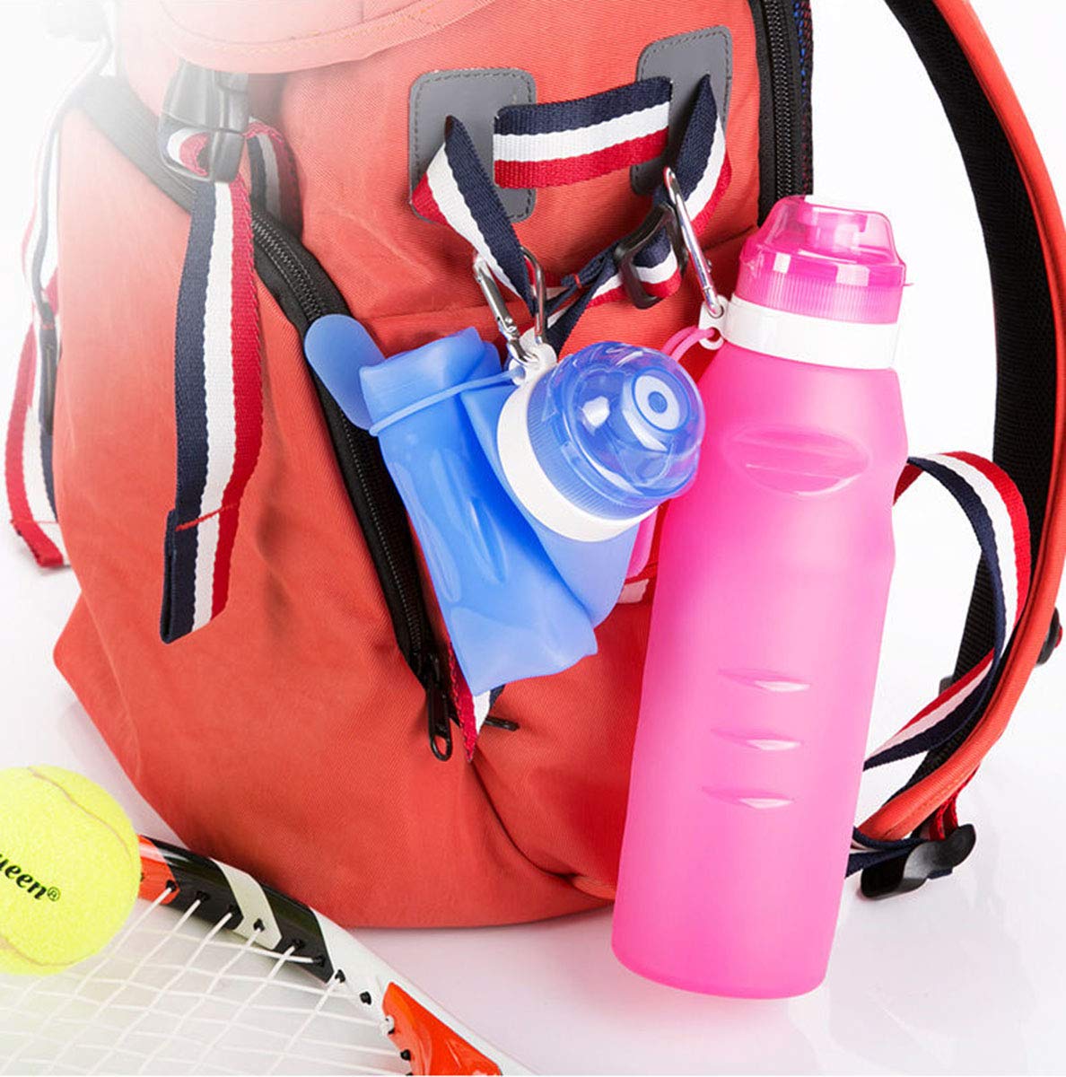 Collapsible Silicone Water Bottle 13.5 oz - Foldable, Leakproof & Ultralight - Roll Up Design Saves Space - Perfect for Hiking, Camping, Gym & Outdoor Activities