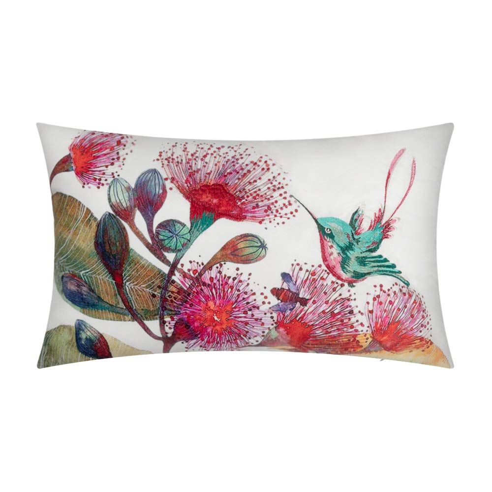 Kingfisher Embroidery Decorative Throw Pillow Covers 12x20 Inch - Floral Bird Design for Sofa, Bed, Couch, Home Office & Car Decor - Perfect for Living Room, Bedroom & Vehicle Styling