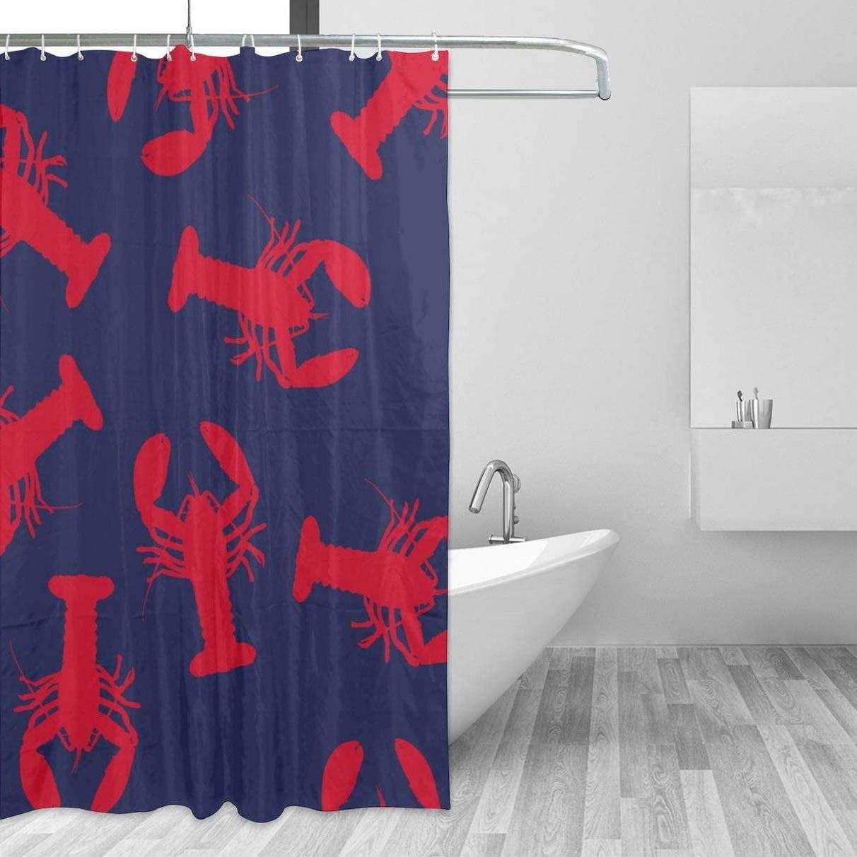 Red Lobster Shower Curtain Set with Hooks - 60x72 Inch Polyester Bathroom Decor for Modern Homes