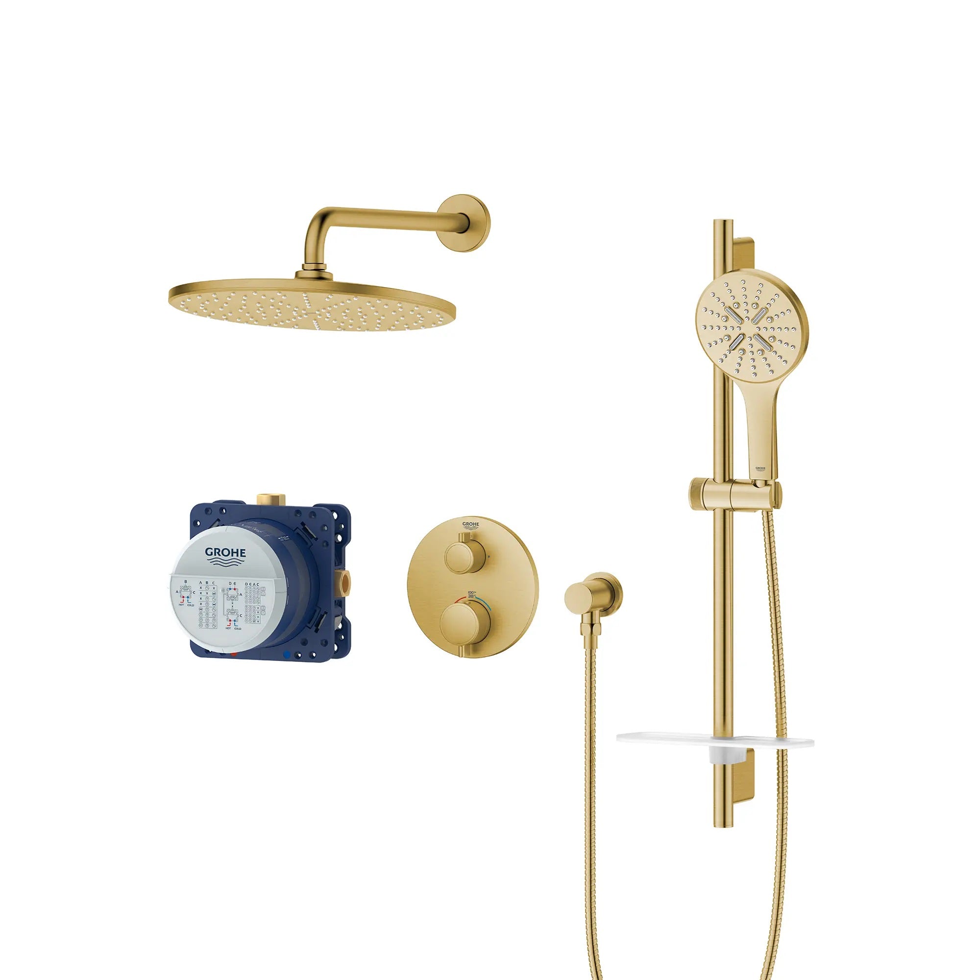 GROHE Rainshower GrohTherm 2-Handle Thermostatic Dual Function Round Shower Kit - Luxury Rainfall & Hand Shower Combo for Spa-Like Bathroom Experience