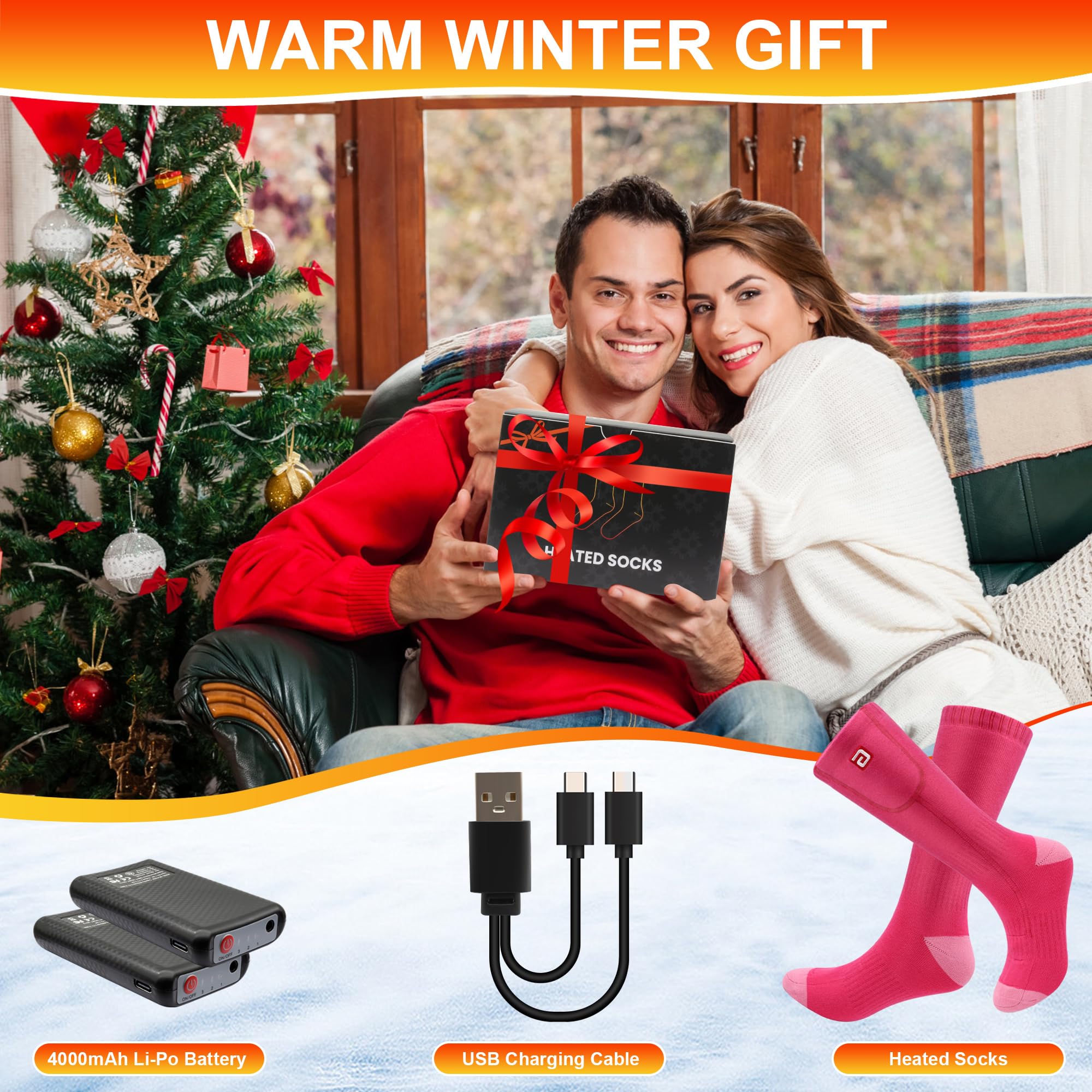 SVPRO Rechargeable Heated Socks for Men & Women - Battery Operated Winter Warm Socks with 3 Heat Settings - Electric Thermal Socks for Hiking, Camping, Skiing, Fishing, Hunting & Mountaineering - Perfect for Outdoor Adventures in Cold Weather