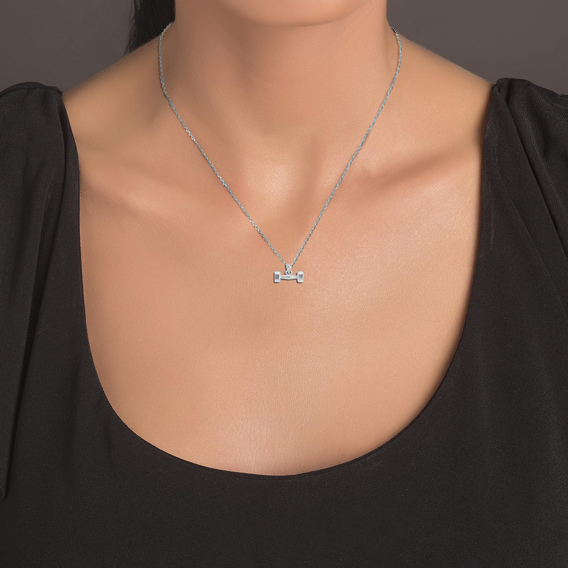 14K Solid Gold Dumbbell Weightlifting Necklace - Gym Jewelry for Fitness Enthusiasts - Perfect for Workouts, Gifts & Everyday Wear