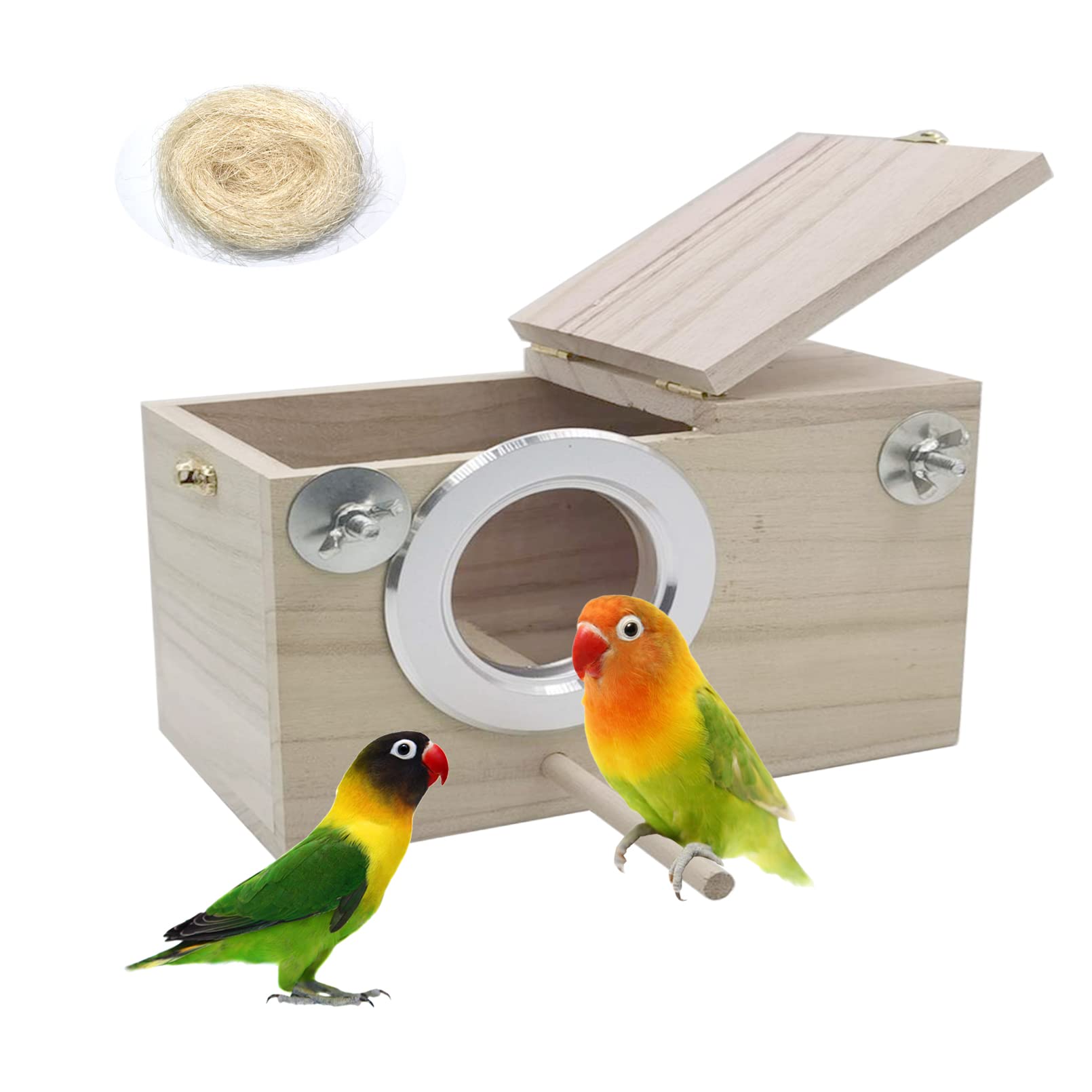 Premium Wooden Parakeet Nesting Box - Safe & Comfortable Bird House for Lovebirds, Budgies, Finches, Cockatoos, Canaries & Medium Birds | Perfect for Breeding, Mating & Bird Watching in Your Home Aviary or Garden
