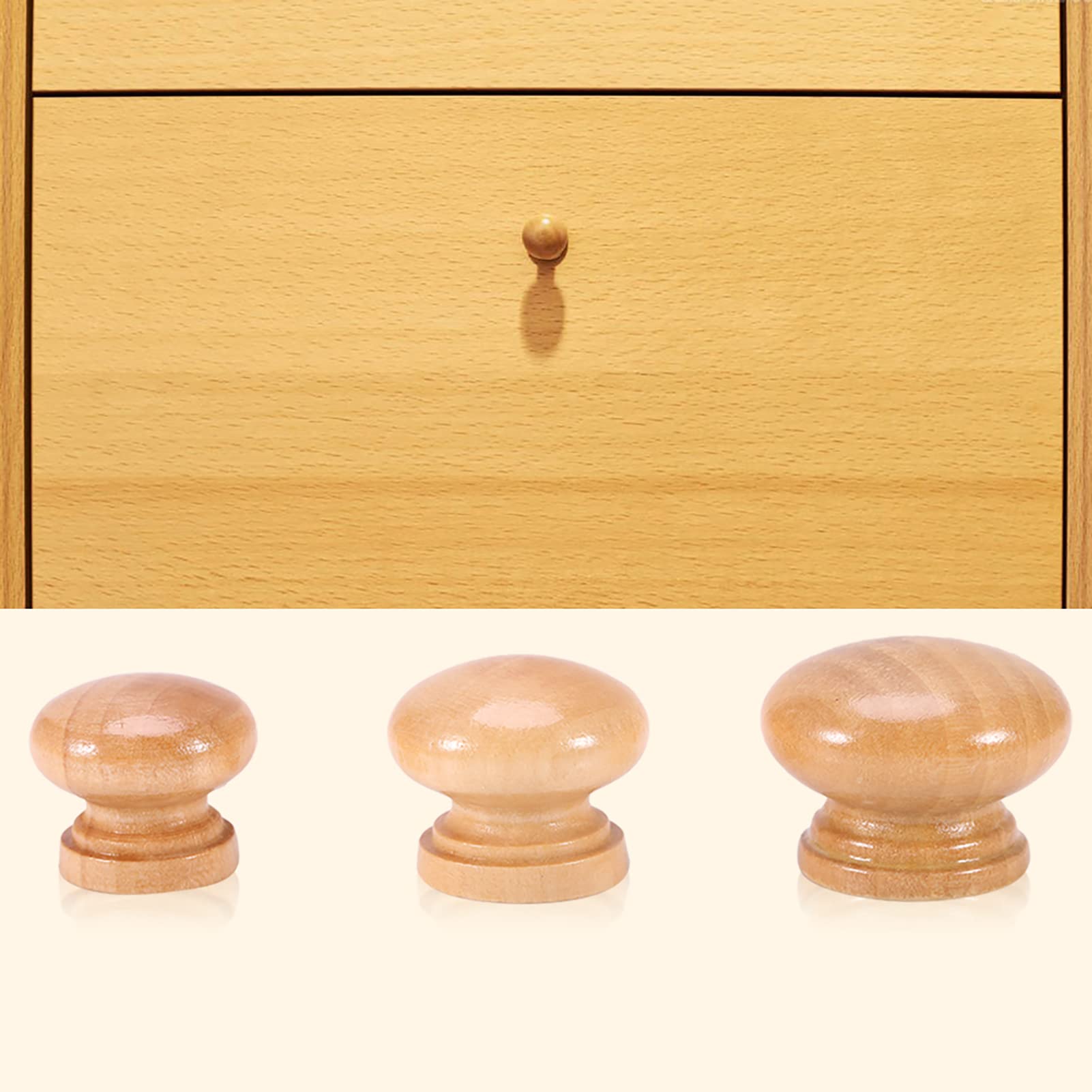 Jerliflyer 10Pcs Wooden Drawer Knobs - S/M/L Sizes (33MM Large) - Natural Wood Cabinet Handles for Kitchen, Furniture & Drawers - Perfect for Home Renovation & DIY Projects