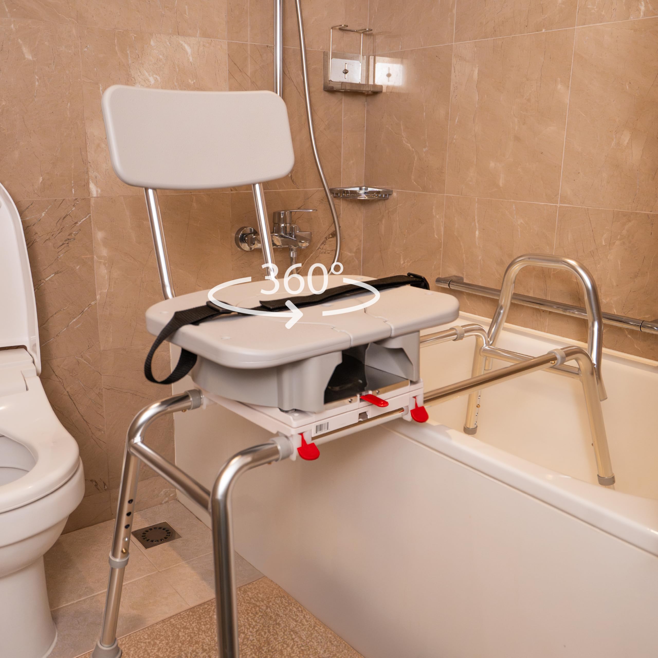 Eagle Health Supplies Adjustable Height Swivel Sliding Shower Chair & Bathtub Transfer Bench with Cut-Out Design - Heavy Duty 400 lbs Capacity - Safety Shower Seat for Elderly & Disabled Adults - Ideal for Bathroom Safety, Mobility Assistance & Post-Surgery Recovery (Model 77663)
