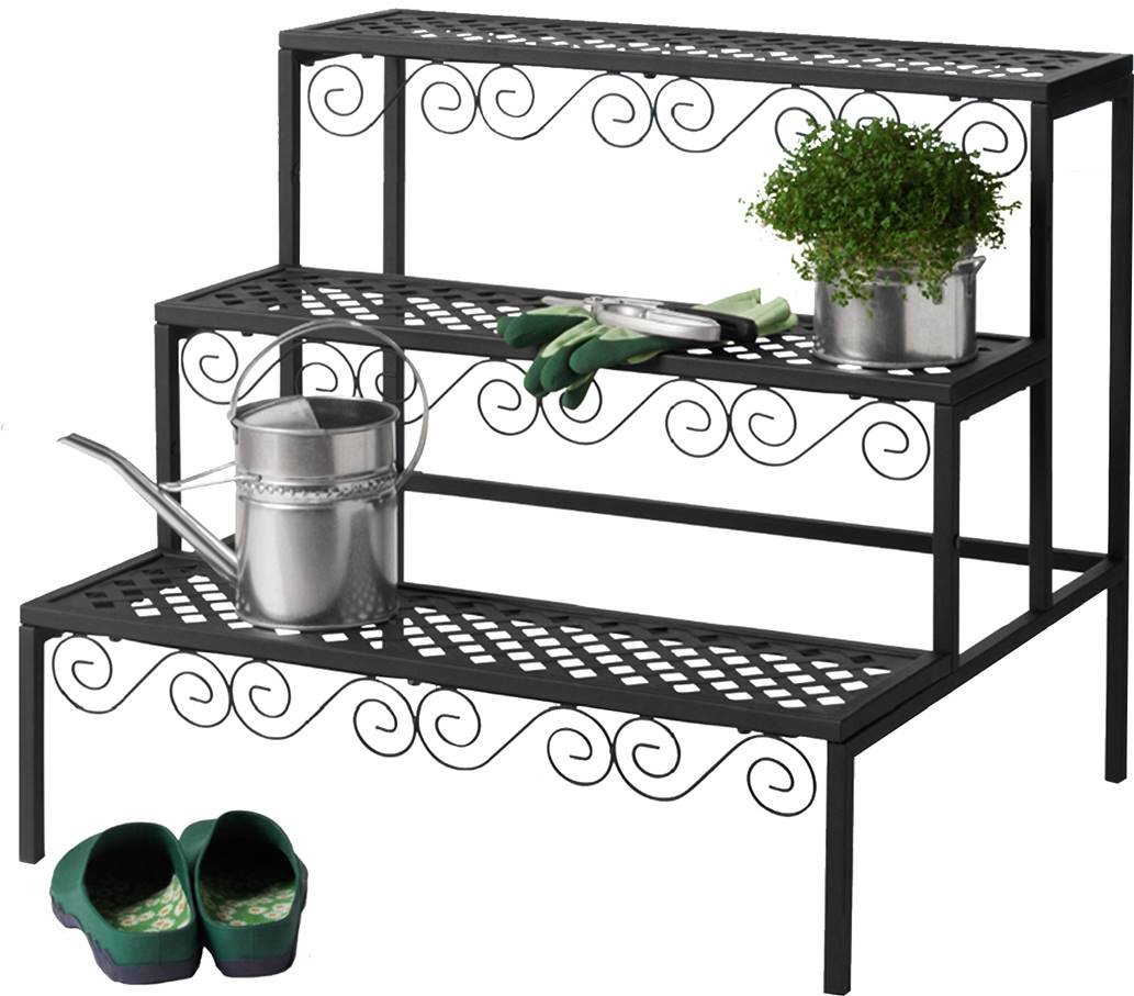 Tierra Garden 39-100366N 3-Tier Black Metal Plant Stand for Indoor Outdoor Decor - Perfect for Balcony, Patio, and Garden Plant Display